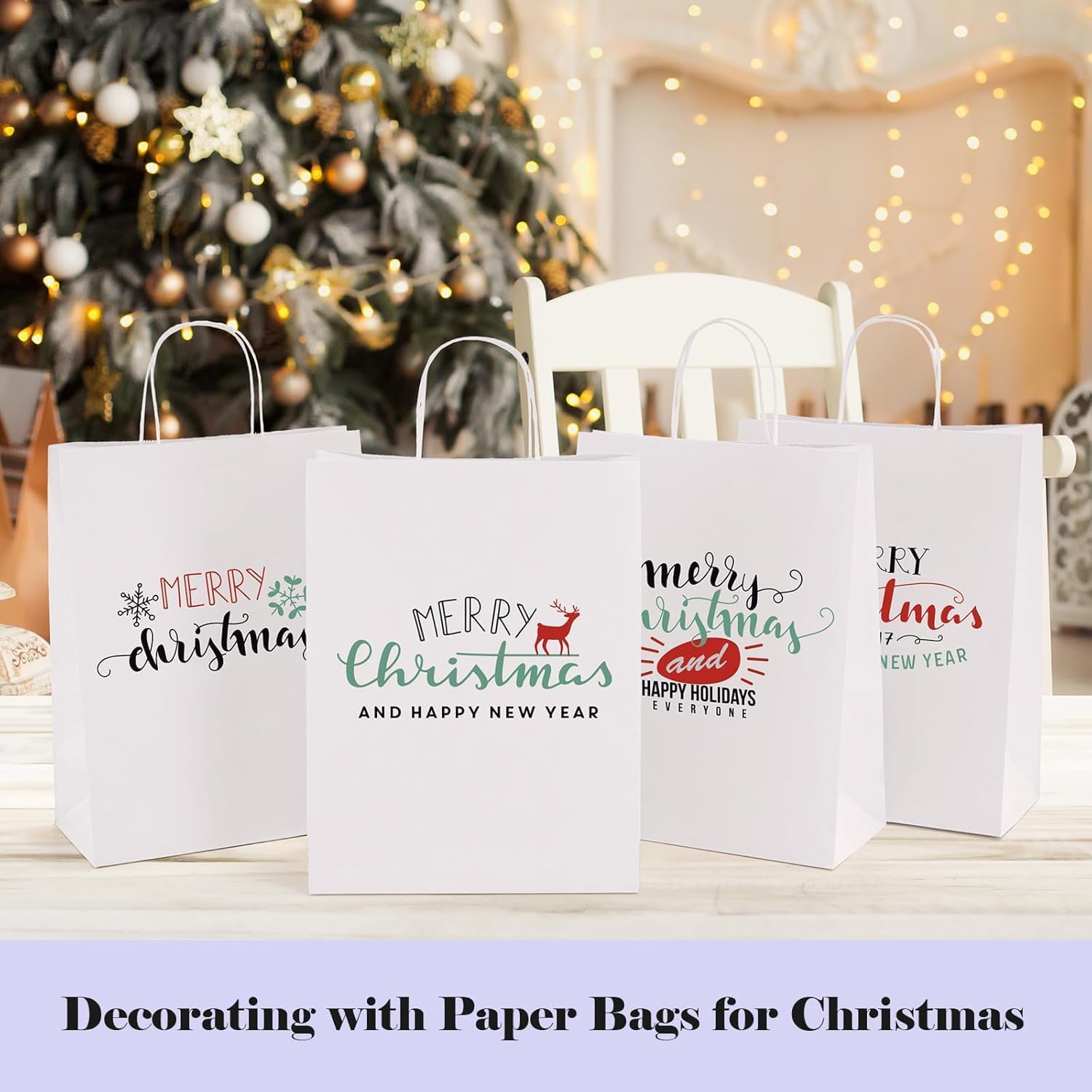Thumbnail 6 de Switory 50pcs White Paper Bags 8x4.75x10.5in