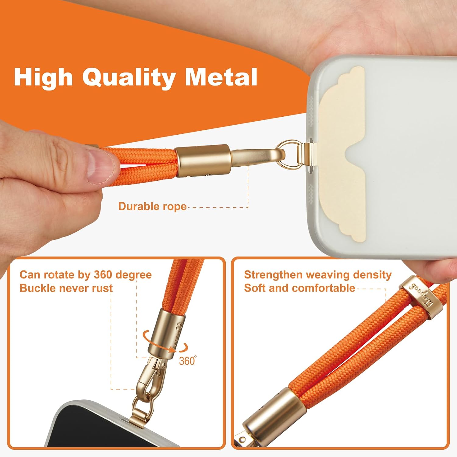Detalle de GOODAYY Phone Wrist Strap: Adjustable Elasticity Phone Lanyard with Metal and Nylon Patches