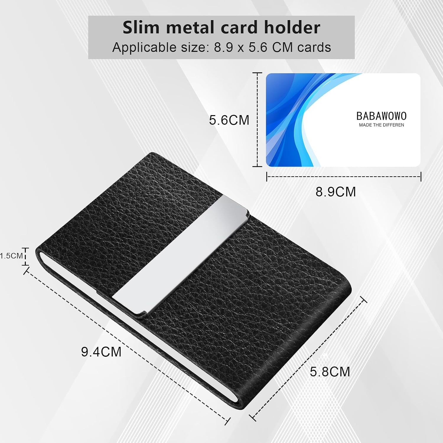 Detalle de BABAWOWO Slim RFID-Blocking Business Card Holder – Litchi Pattern Black