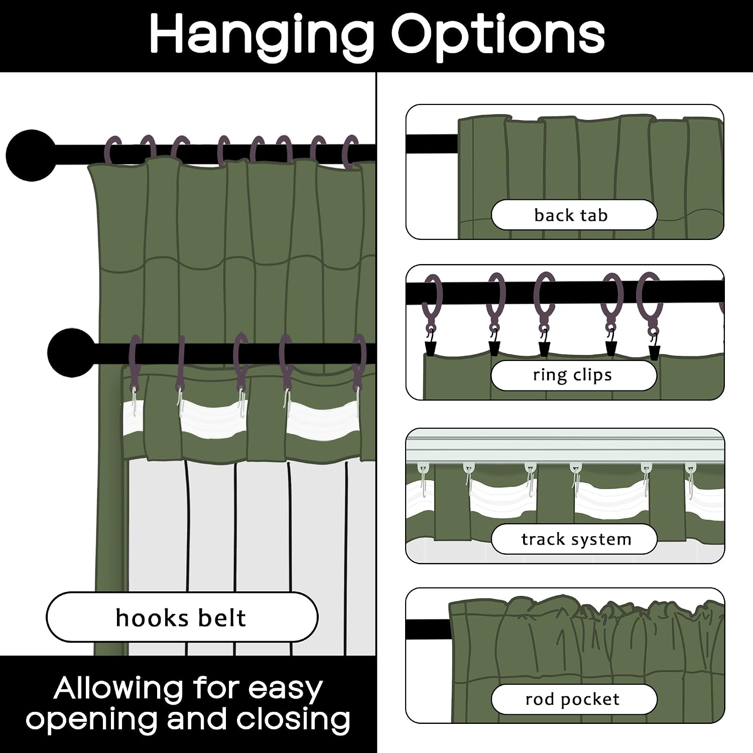 Detalle 1 de PANELSBURG 102 Inch Olive Green Blackout Curtains 🪟