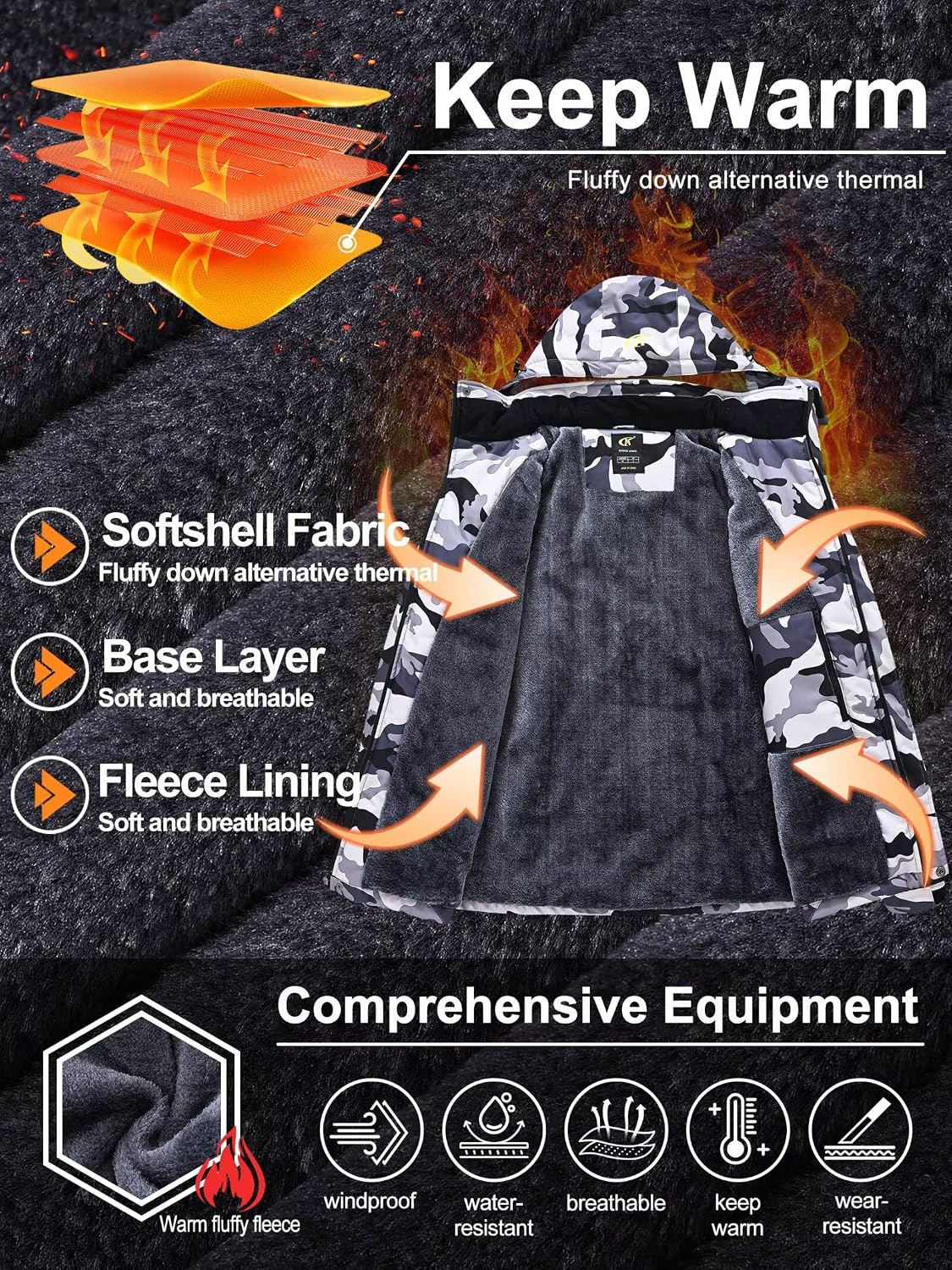 Detalle 2 de QPNGRP Mens Waterproof Ski Jacket
