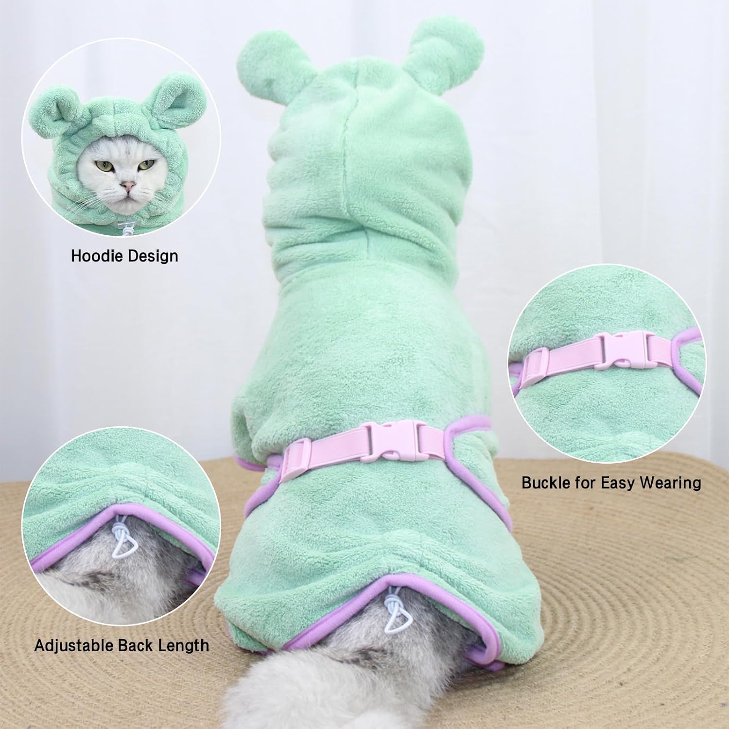 Thumbnail 2 de Fnaobai Pet Bathrobe for Dog & Cat – Absorbent Quick-Dry Hooded Towel in Pink (L)