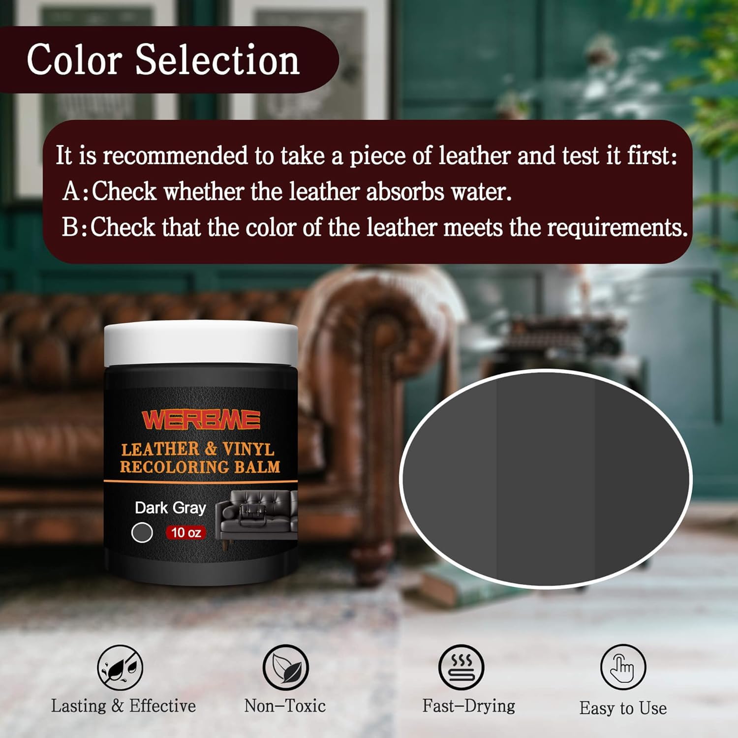 Thumbnail 5 de WERBME Leather Recoloring Balm & Color Restorer - 10 oz (Dark Gray) for Faded Leather