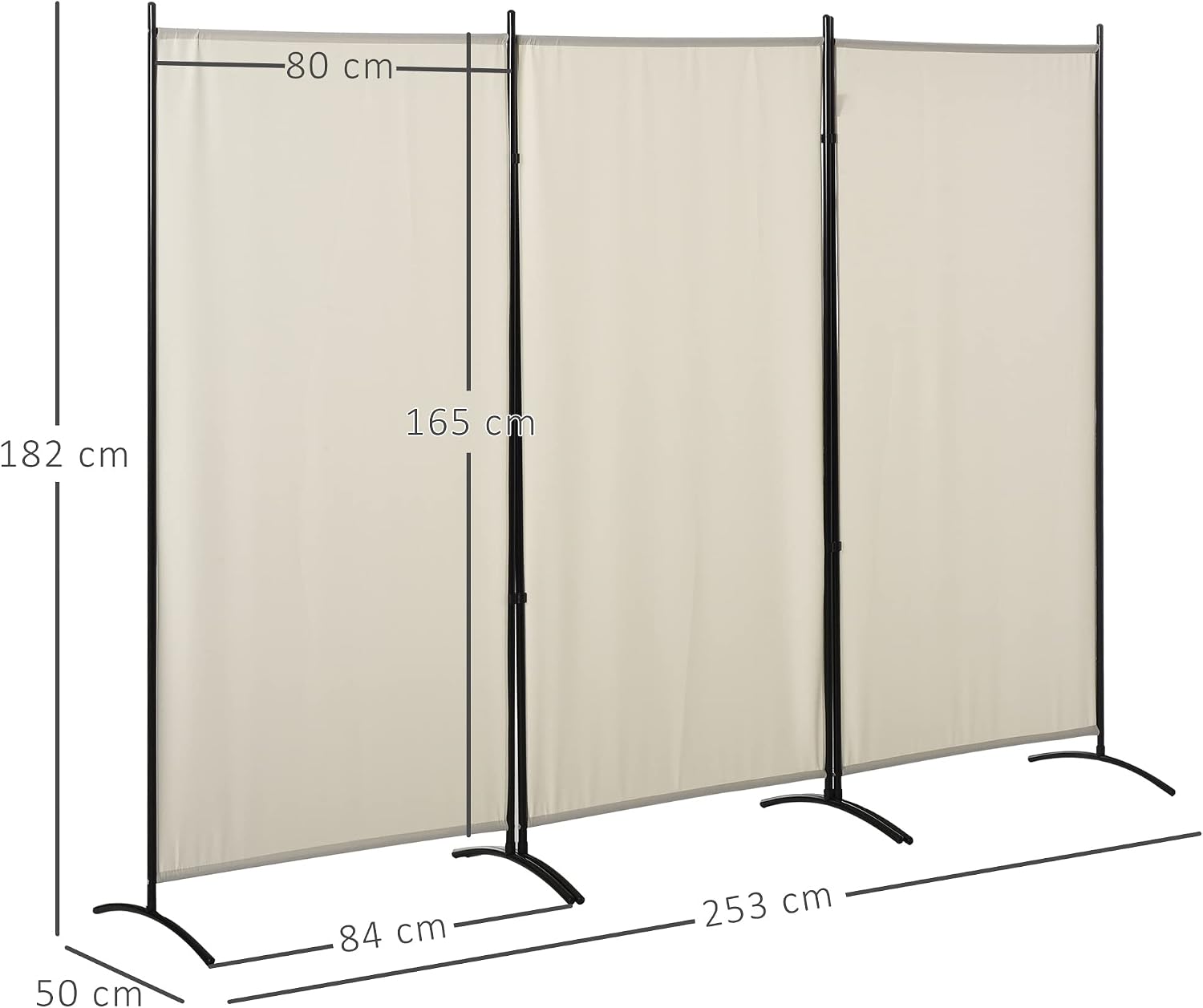 Thumbnail 6 de HOMCOM Paravent 3 Panneaux 2,53 m × 1,82 m – Brise-Vue autoportant en métal et polyester Haute Densité Beige