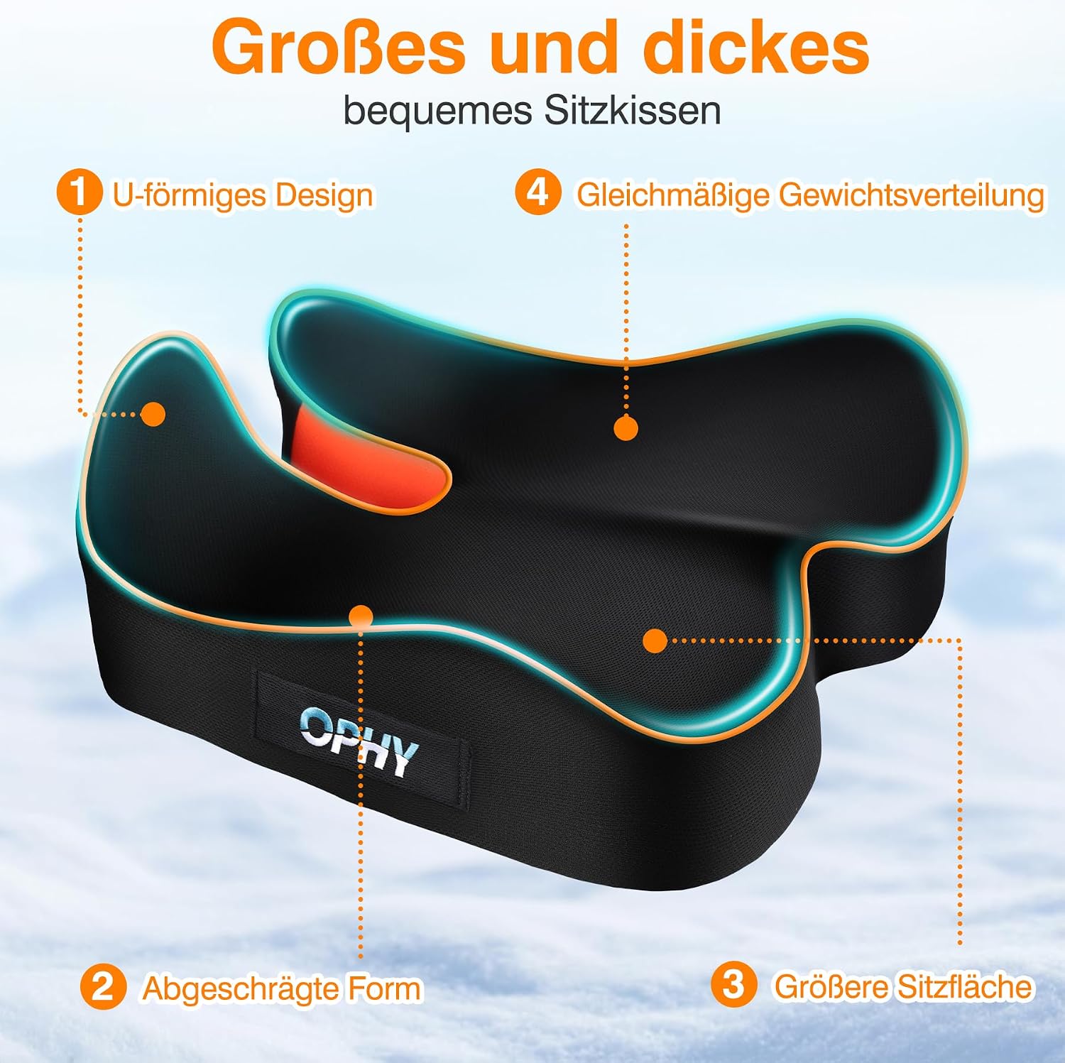 Detalle de Ophy Sitzkissen Auto – Memory-Schaum für Bürostuhl, Auto- und Gaming-Sitzkomfort