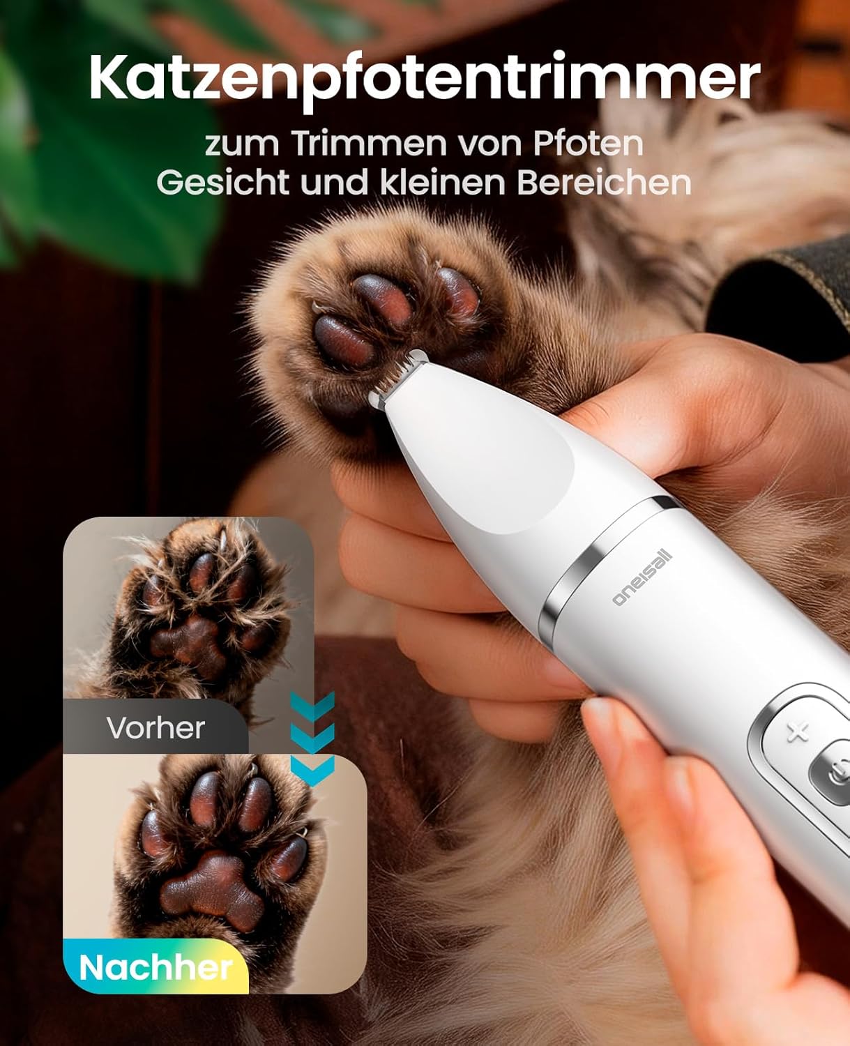 Thumbnail 5 de oneisall 3-in-1 Schermaschine für Katze & Hund – Pfotentrimmer mit LCD, leise und mit austauschbaren Köpfen