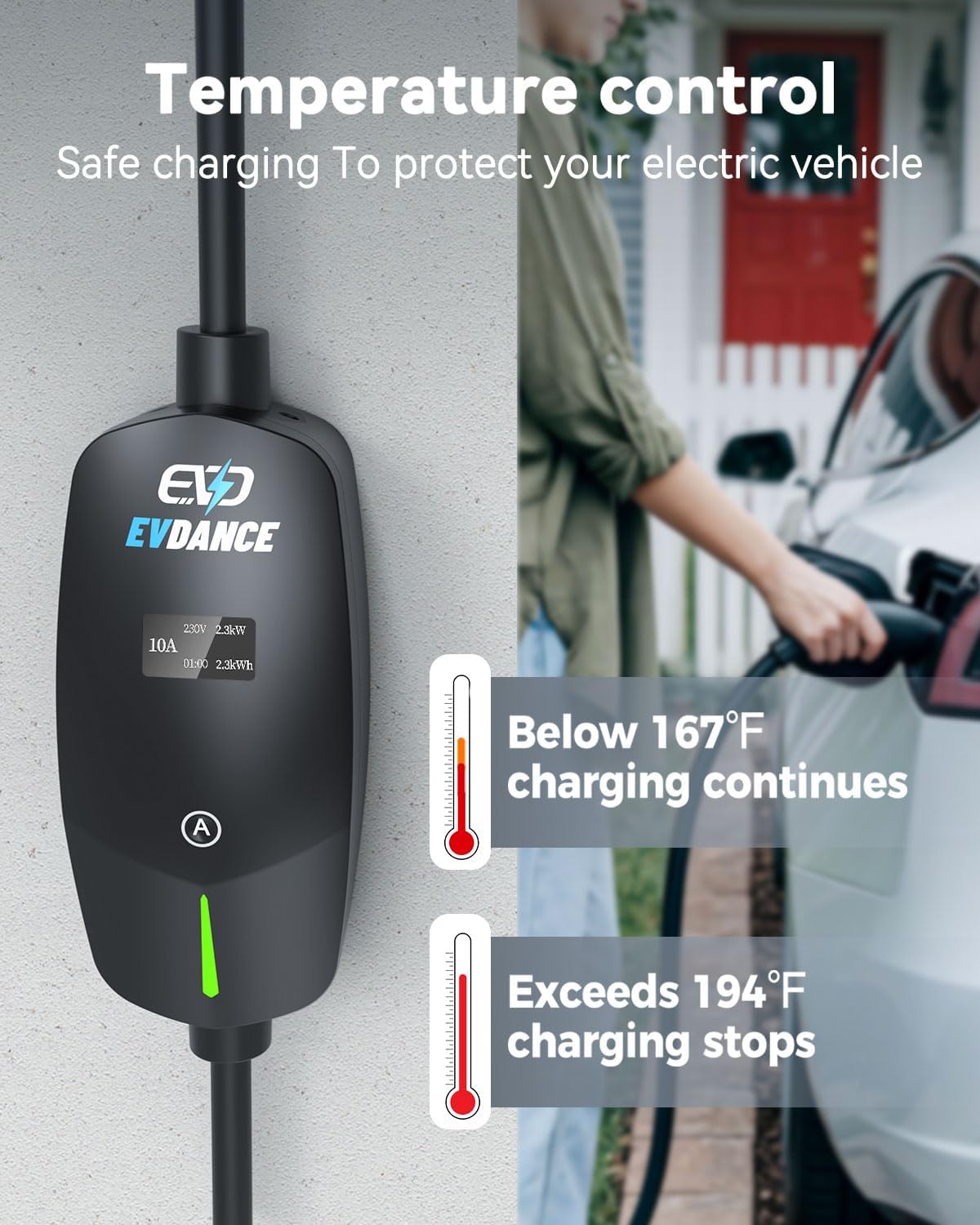 Detalle de EVDANCE 10m UK 3 Pin to Type 2 EV Charging Cable – IP66, 10A Max, for Home and Travel
