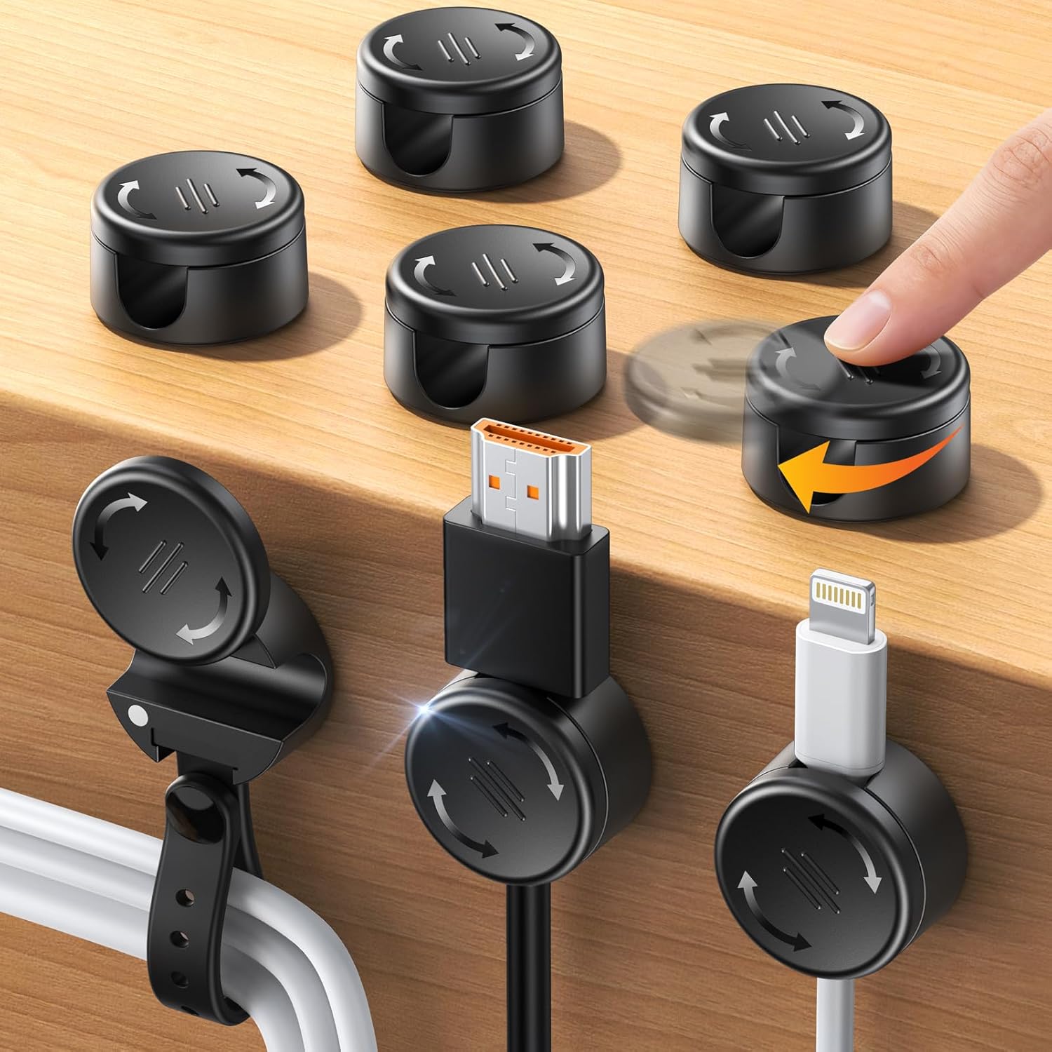 Detalle de EOIWUY 8 Pack Cable Clips with Silicone Cable Ties (2-in-1 magnetic phone charging cable holder)