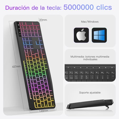 Thumbnail 4 de TECURS Teclado Gaming Inalámbrico QWERTY Silencioso, Ergonómico e Impermeable (2,4 GHz) para PC/Mac