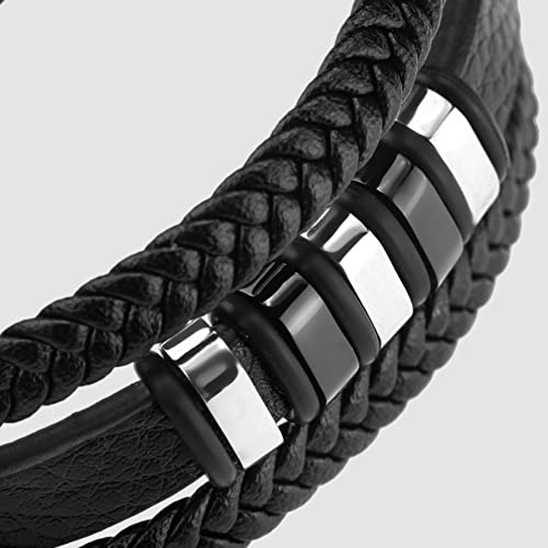 Thumbnail 7 de SERASAR Bracelet Cuir Homme – Bracelet en cuir véritable noir et argenté, longueur 20 cm, réglable