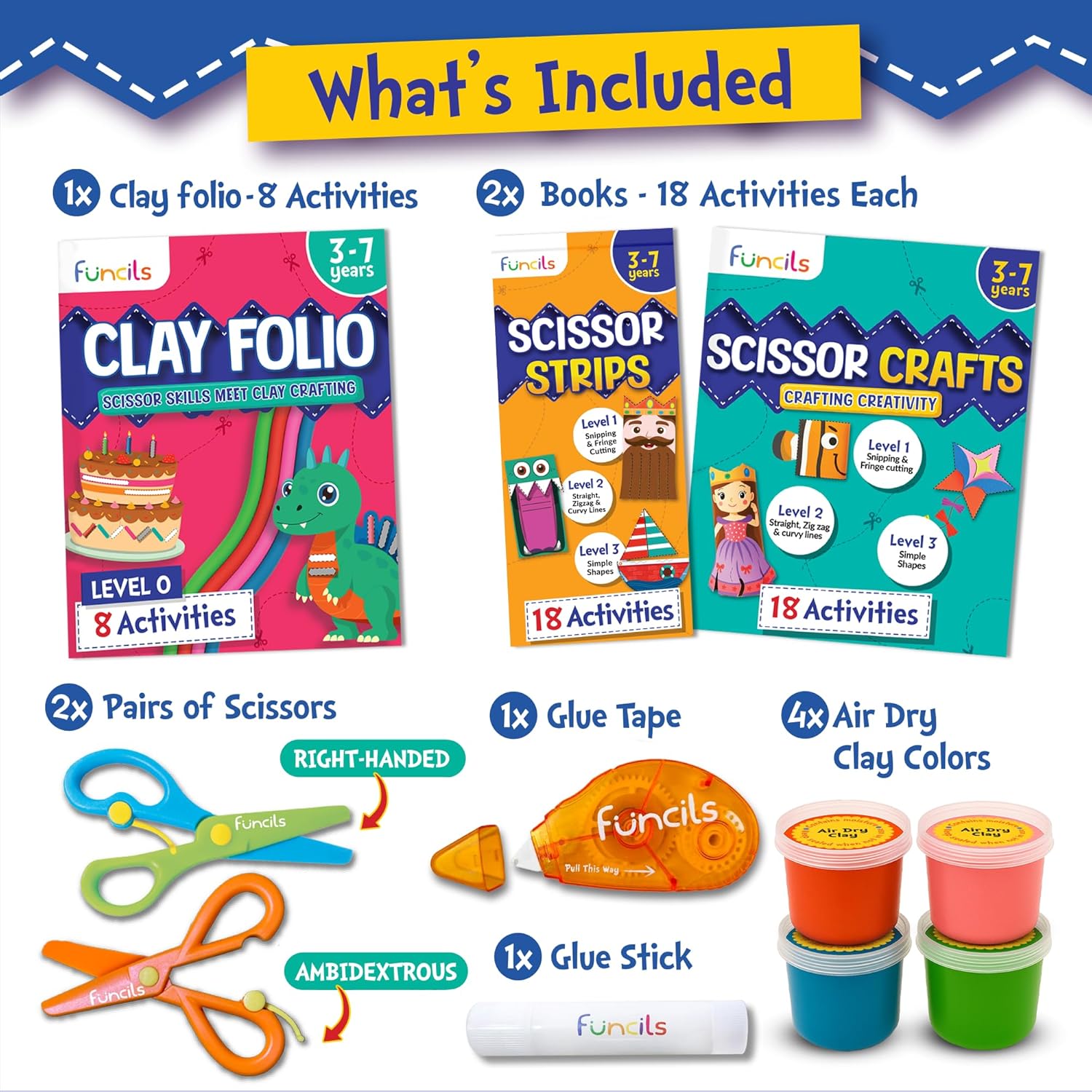 Thumbnail 1 de Funcils Toddler Scissors Skills with Air Clay – 2 Preschool Safety Scissors & Activity Books (ages 3–7)