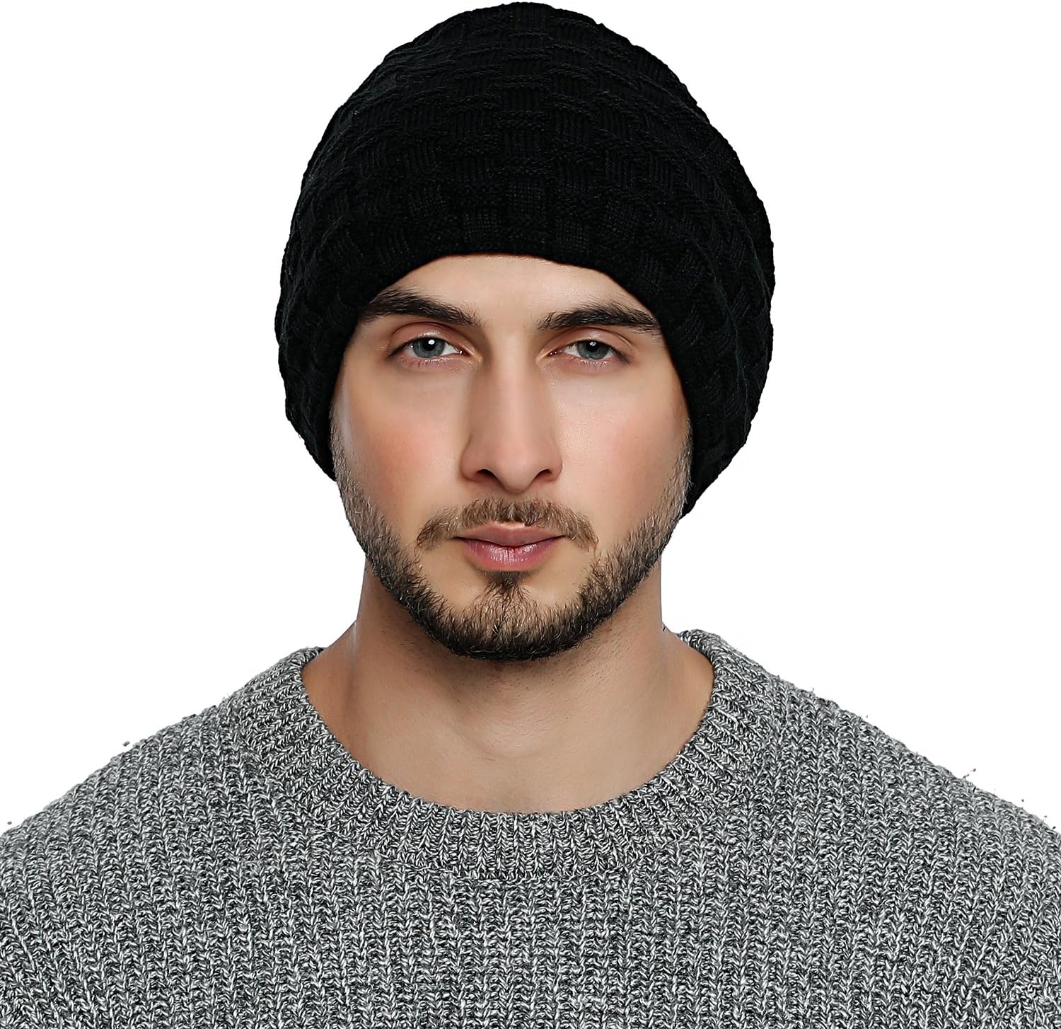 Detalle 2 de DonDon Bonnet Homme Hiver Slouch Beanie Laine tricoté avec Doublure Chaude en Polaire