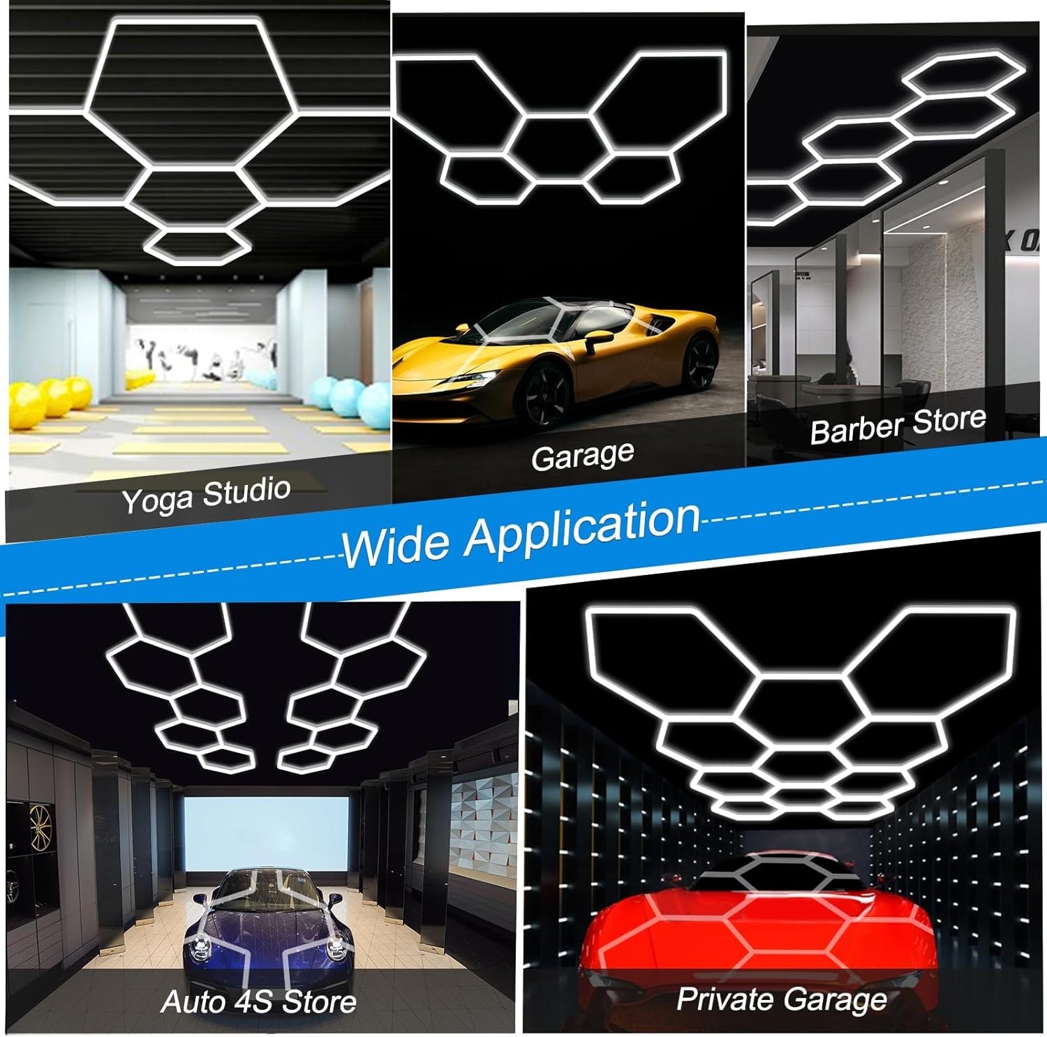 Thumbnail 3 de Hexagon LED Garage Lights: 192W 5 Grids DIY Honeycomb Ceiling Light by Mimiear