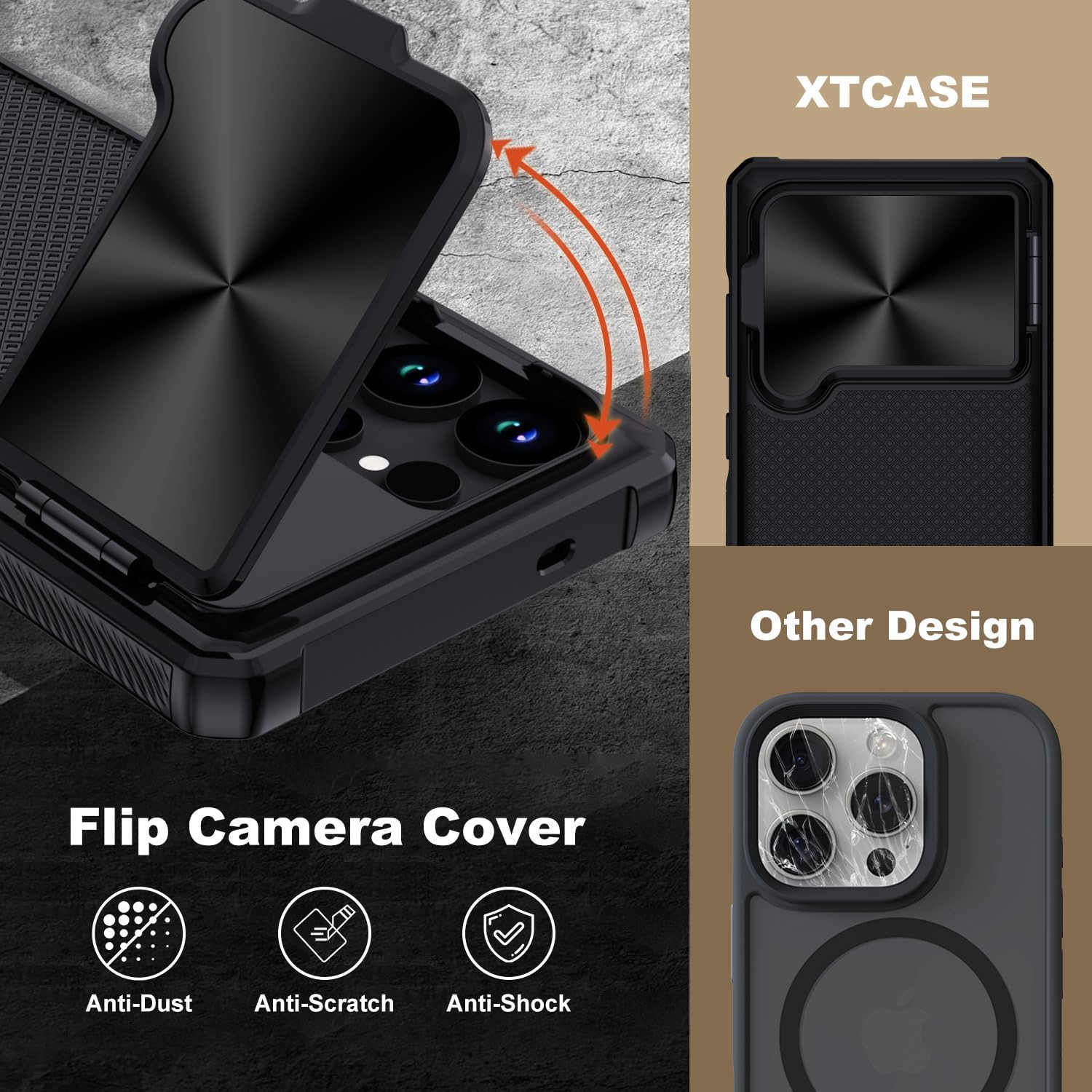 Detalle de XTCASE Cover Magnetica per Samsung Galaxy S25 Ultra 5G – Custodia con Protezione Fotocamera Scorrevole e Supporto Regolabile