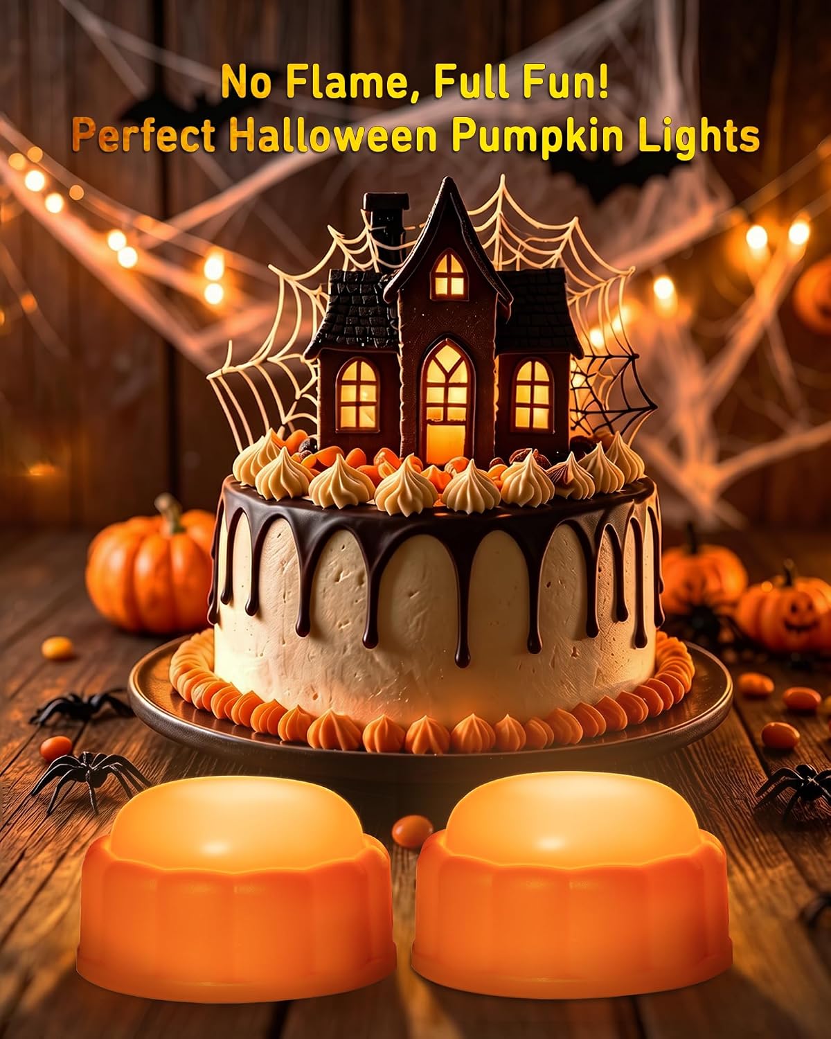 Detalle de AMAGIC CLTY Pumpkin LED Tealights, 2-Pack with Remote, Flicker and Timer