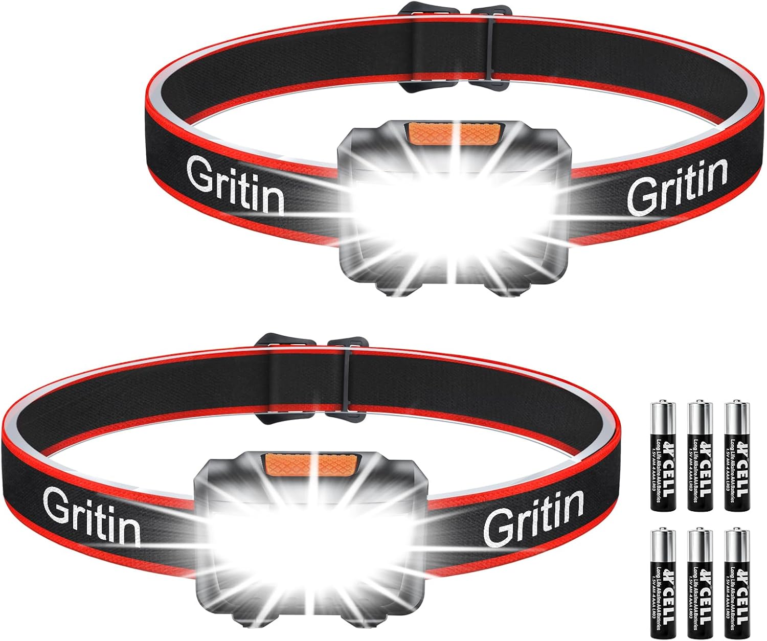 Gritin LED Head Torch 2-pack headlamp