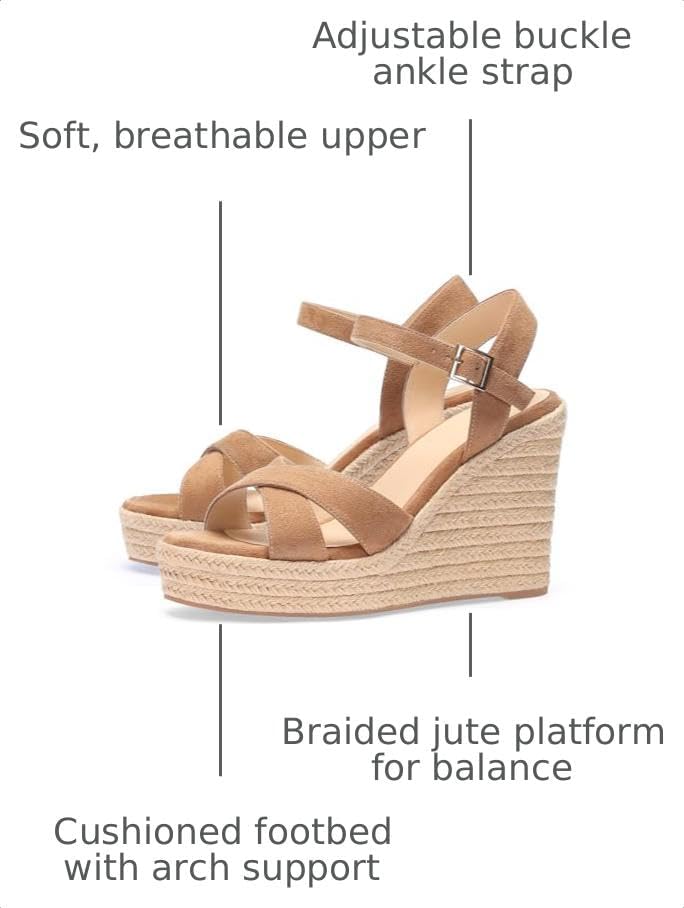 Detalle de VICKI·VICKI Women's Platform Wedge Sandals with Ankle Strap and Braided Jute