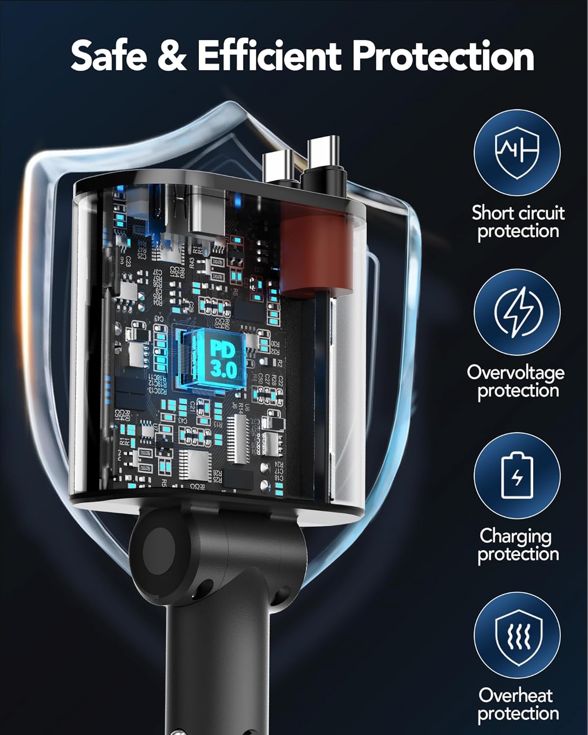 Detalle de COCIVIVRE 4 in 1 Auto-Ladegerät mit einziehbarem Kabel – USB-C Schnellladegerät für Zigarettenanzünder
