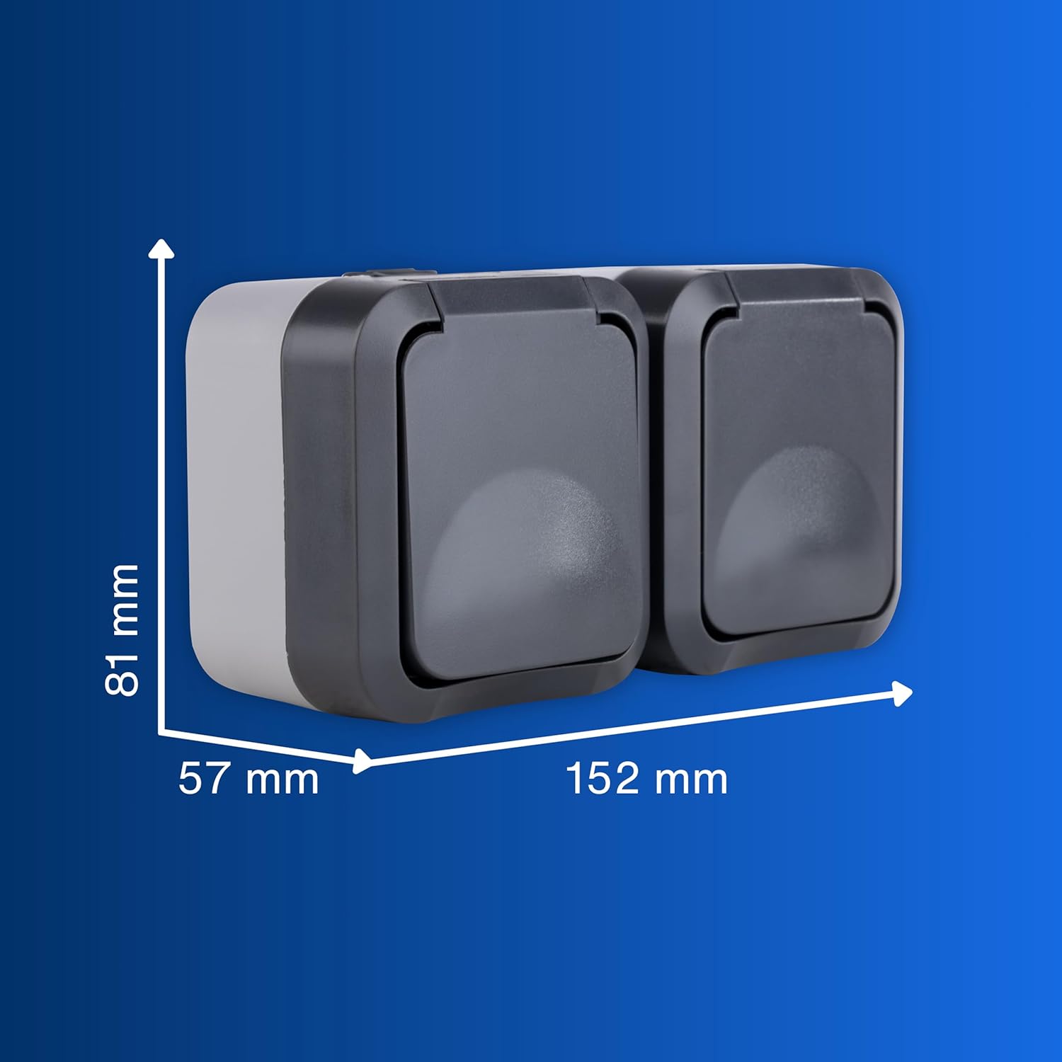 Detalle de REV AquaStorm: 2‑fach Aufputz-Feuchtraumsteckdose IP55, anthrazit, 230V / 16A