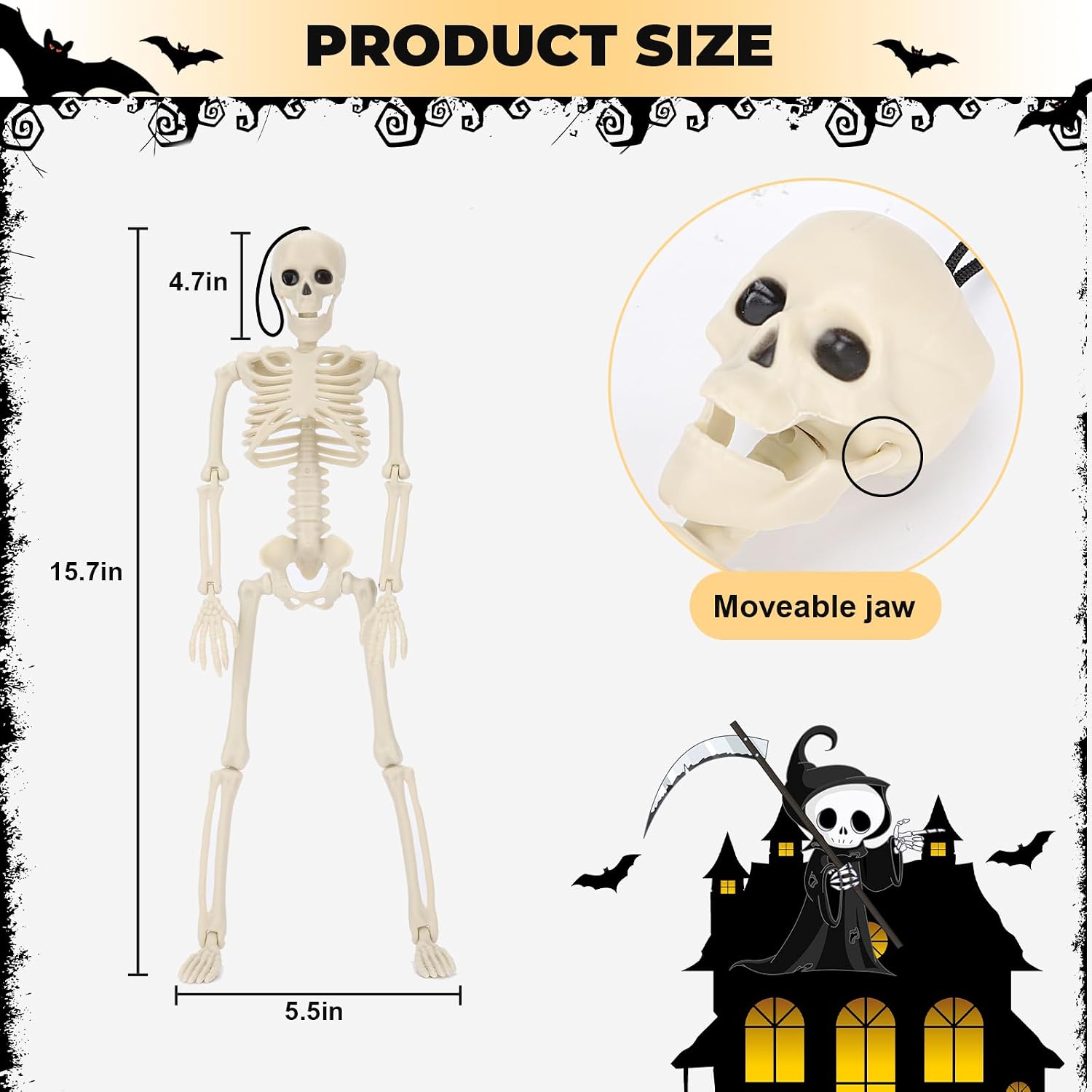 Detalle 1 de TMFsode TMF-022 16-Inch Halloween Skeleton Decorations, 5-Piece Posable Set