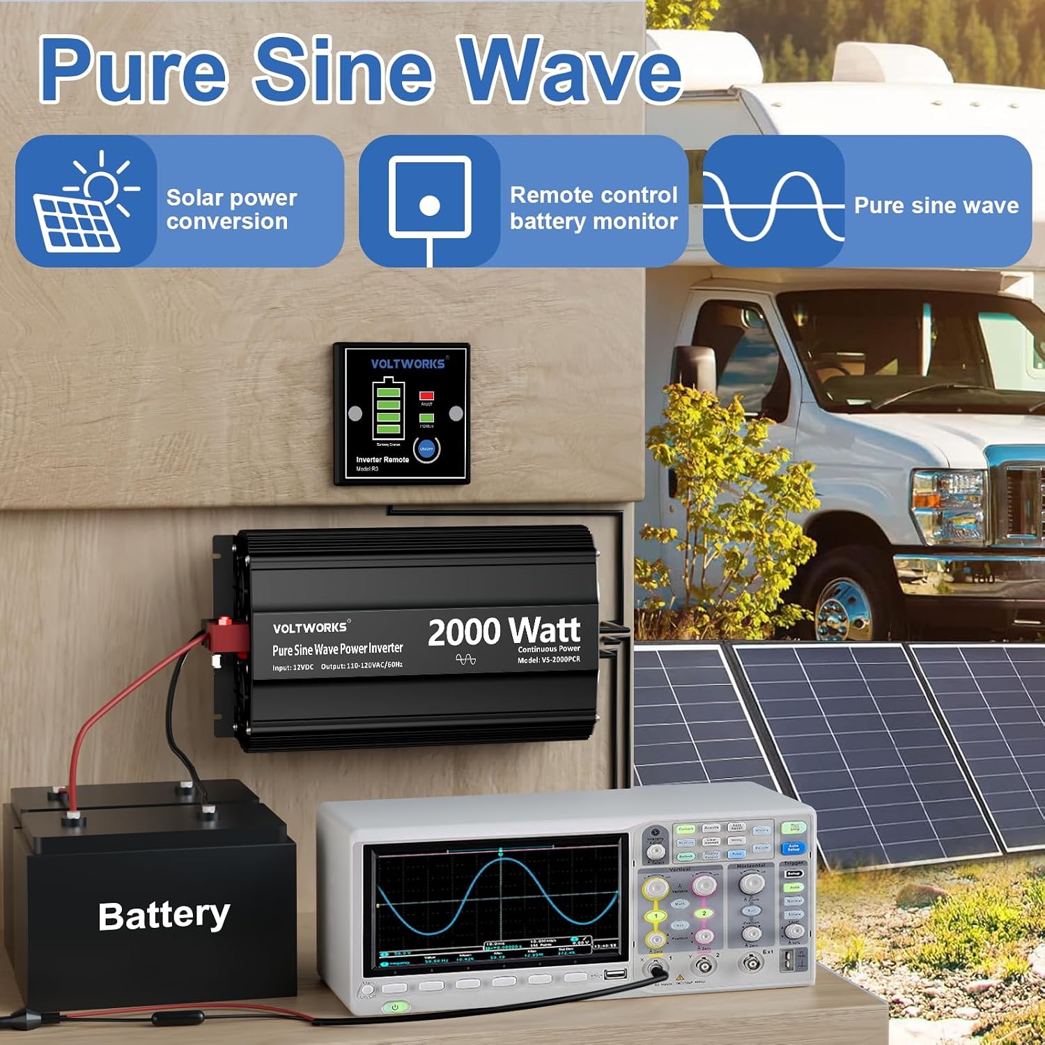 Detalle 2 de VOLTWORKS 2000W Pure Sine Wave Inverter 12V to 120V ⚡