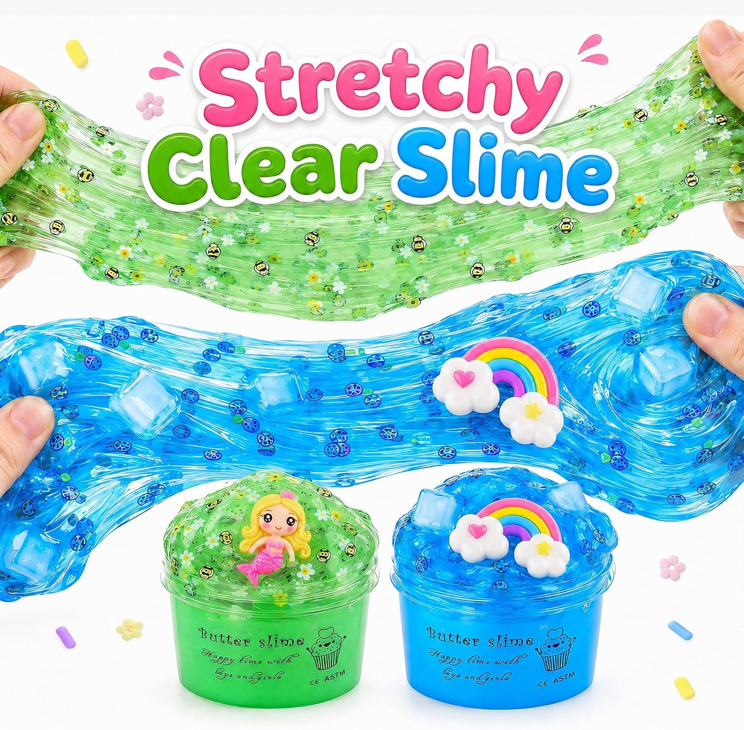 Detalle de 8-Piece Slime Kit: 6 Cloud Slimes & 2 Crystal Clear Slimes with Charms