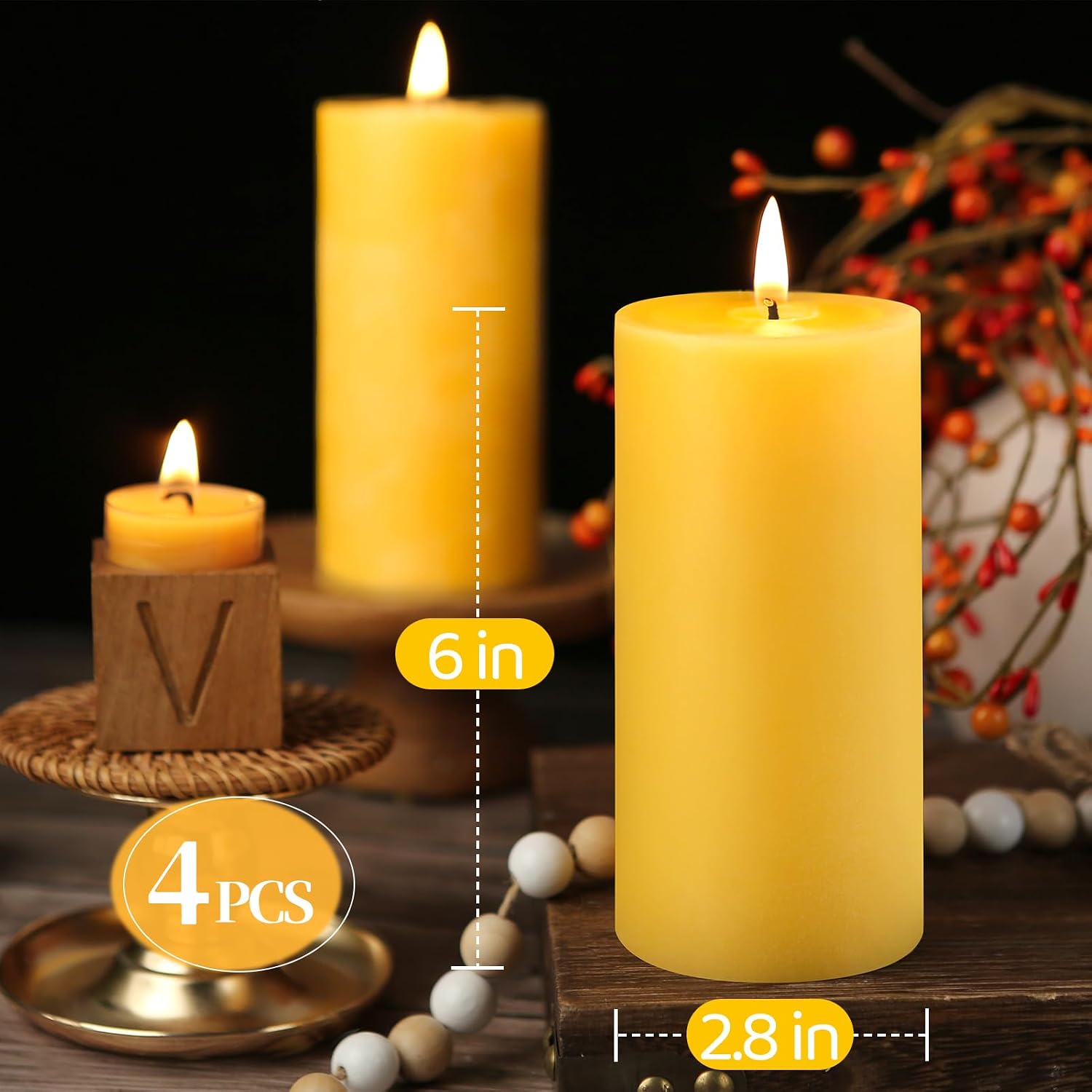Detalle 2 de Beeswax Pillar Candles 2.8 x 4 Inch