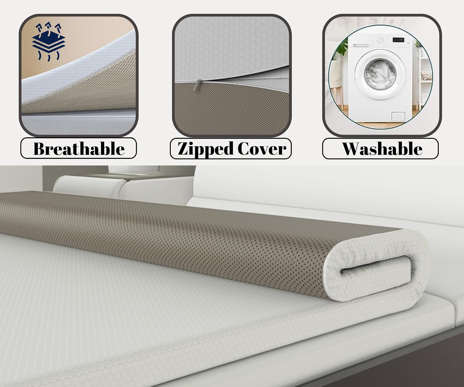 Thumbnail 2 de Sleepy Owl 4 Inch Memory Foam Mattress Topper for King Beds (150x200 cm) with Gel-Infused Dual-Layer Support