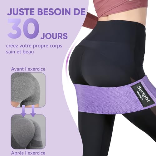 Thumbnail 6 de Suright Bande Elastique Musculation en Tissu – 3 Niveaux de Force (Lavande, Violet, Violet foncé)