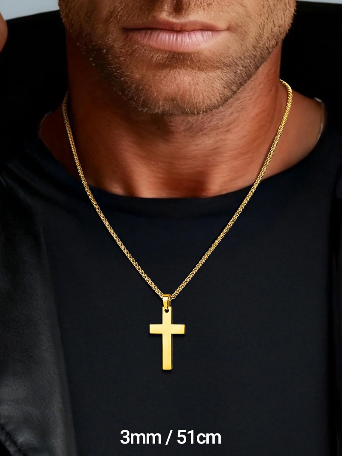 Thumbnail 3 de Collier homme PROSTEEL en acier inoxydable 316L (3/6 mm) chaîne spiga/trigo, tons argent/or/noir