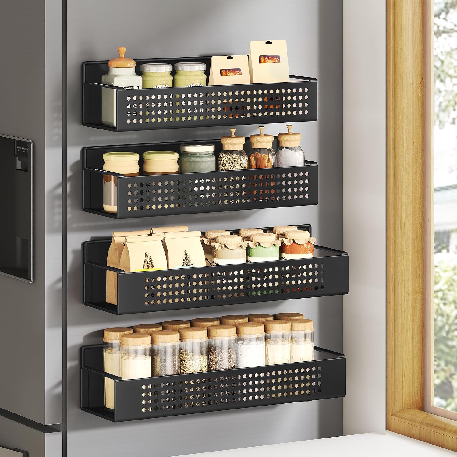 Detalle de SONGMICS KCS061B01 Magnetic Spice Rack Set, 4 pcs 🧂