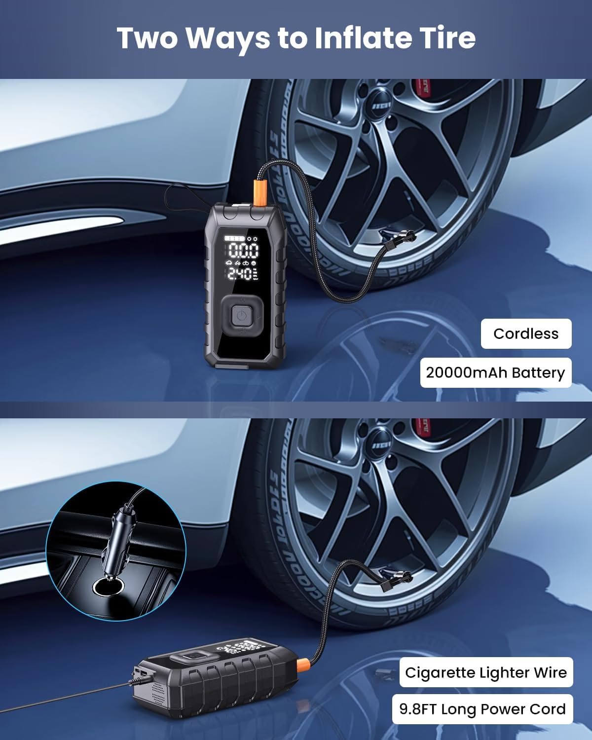 Thumbnail 6 de Thmomex Portable Air Compressor Tire Inflator, 20000mAh, 180 PSI, Dual-Cylinder