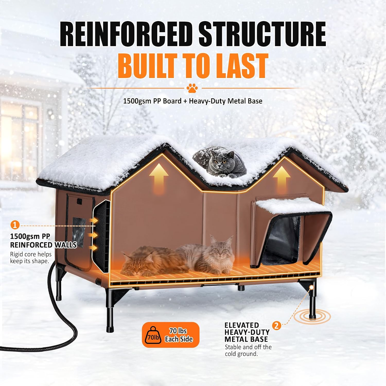 Detalle 2 de GUZROK GA7413 Heated Outdoor Cat House, Insulated 1500 GSM Body, 2 Doors
