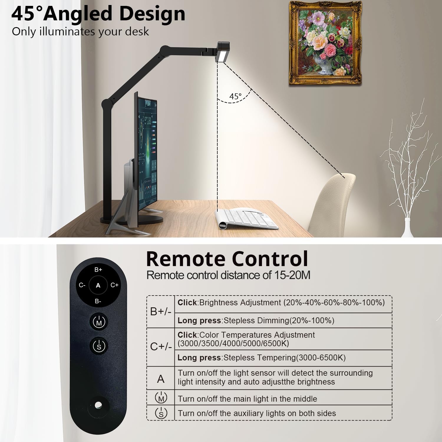 Detalle 2 de Micomlan FDDL09 Architect LED Desk Lamp, 24W with Remote and Adjustable Light Bars