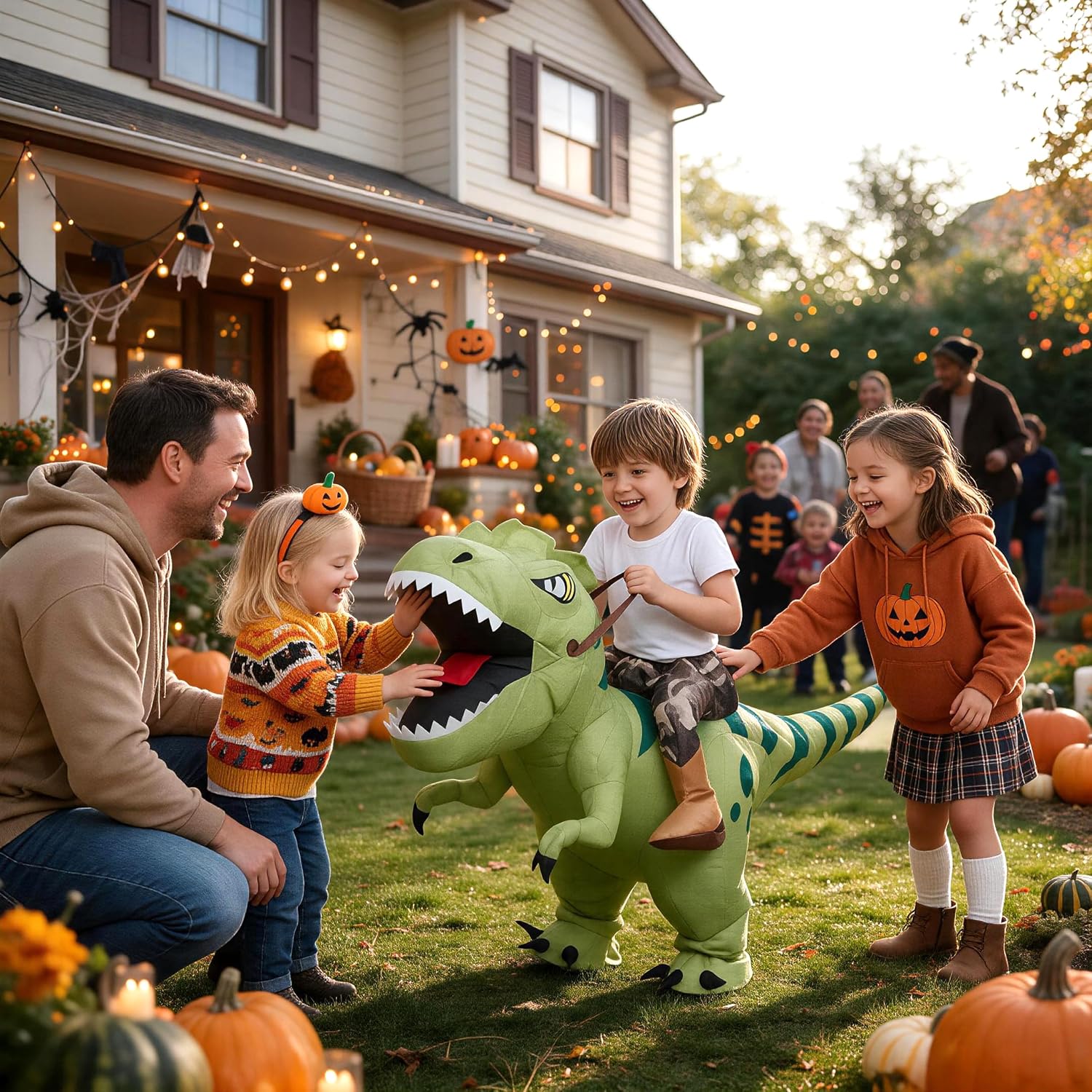 Detalle de Inflatable T-Rex Costume for Kids, Fan-Powered Polyester Halloween Suit