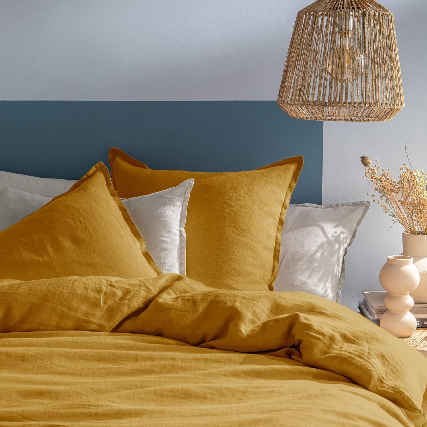 Thumbnail 3 de MATT & ROSE lot de 2 taies d’oreiller 50x70 cm en lin lavé uni safran (Oeko-Tex Standard 100)