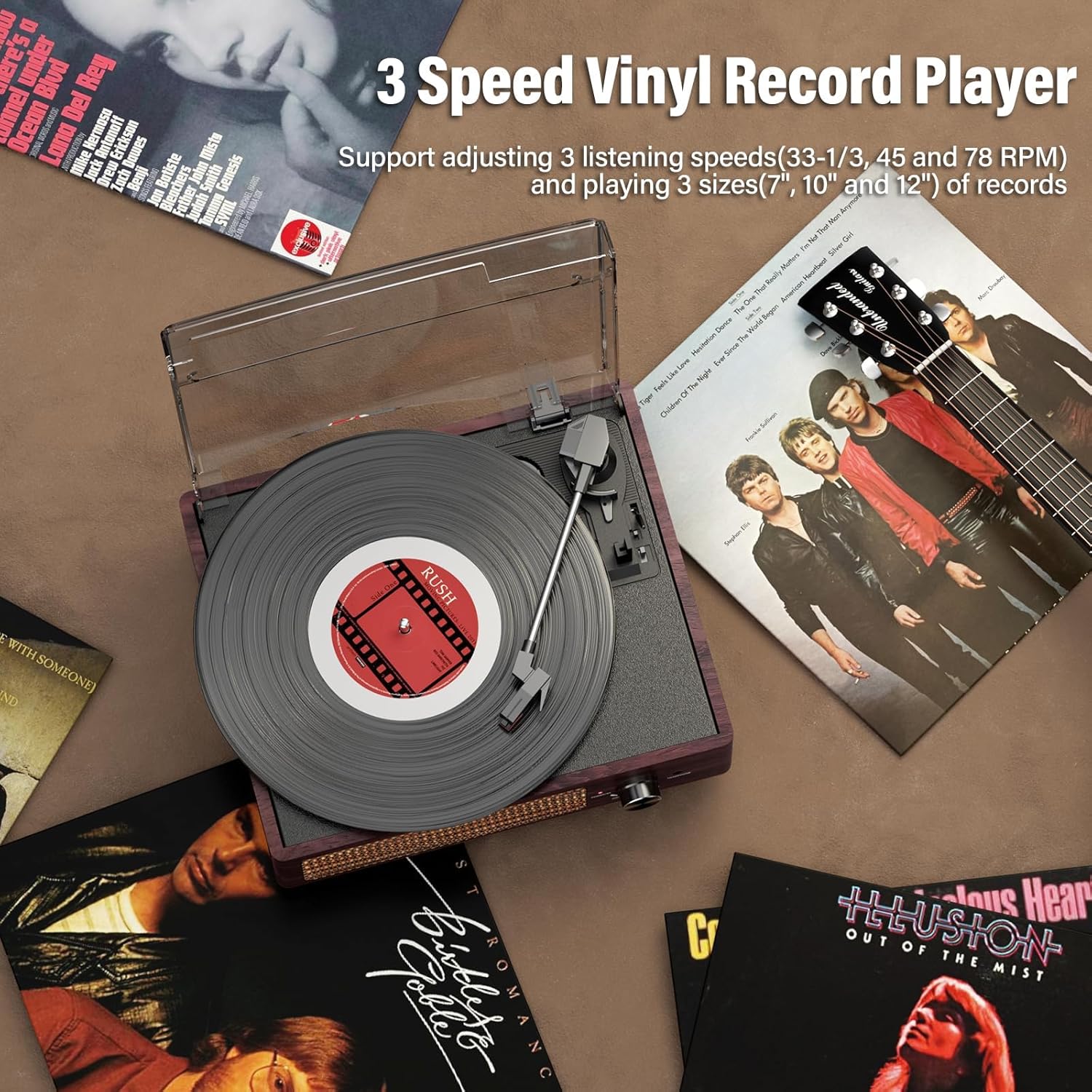 Thumbnail 6 de Platine Vinyle Bluetooth Portable à 3 Vitesses – Vintage avec haut-parleurs intégrés (33 1/3/45/78 RPM) – Marron