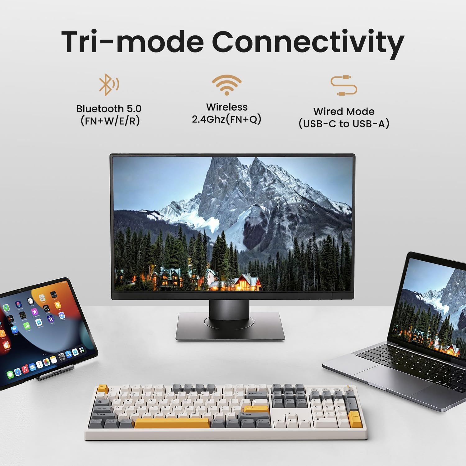 Thumbnail 1 de Kisnt KN104 Wireless Mechanical Keyboard: 100% Full Size with Knob