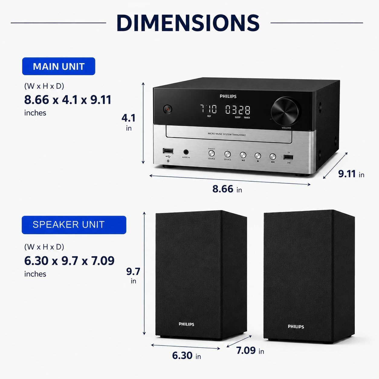 Detalle 2 de PHILIPS Bluetooth Stereo System Home CD Player with USB, FM Radio, Bass Reflex Speakers (60W) + Remote