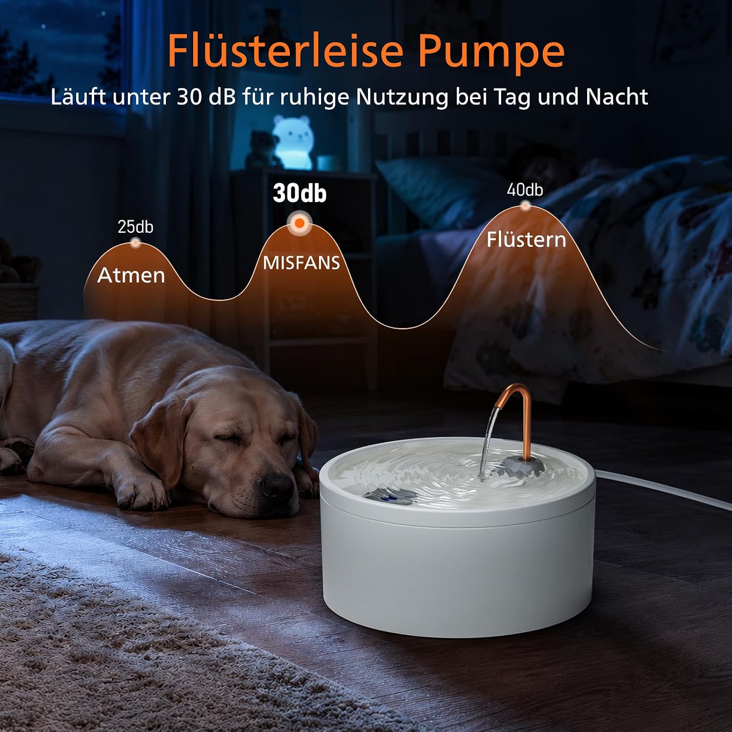 Detalle de MISFANS Keramik Trinkbrunnen für Hunde – 4L, Kupferrohr, leise Pumpe, 135oz, ideal für mehrere Haustiere