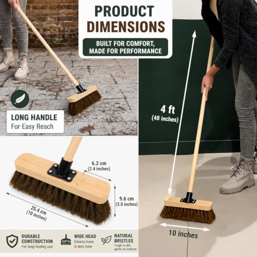 Detalle de 10” Outdoor Garden Broom with Wooden Handle by ED LINEN – Heavy-Duty Bassine Bristles