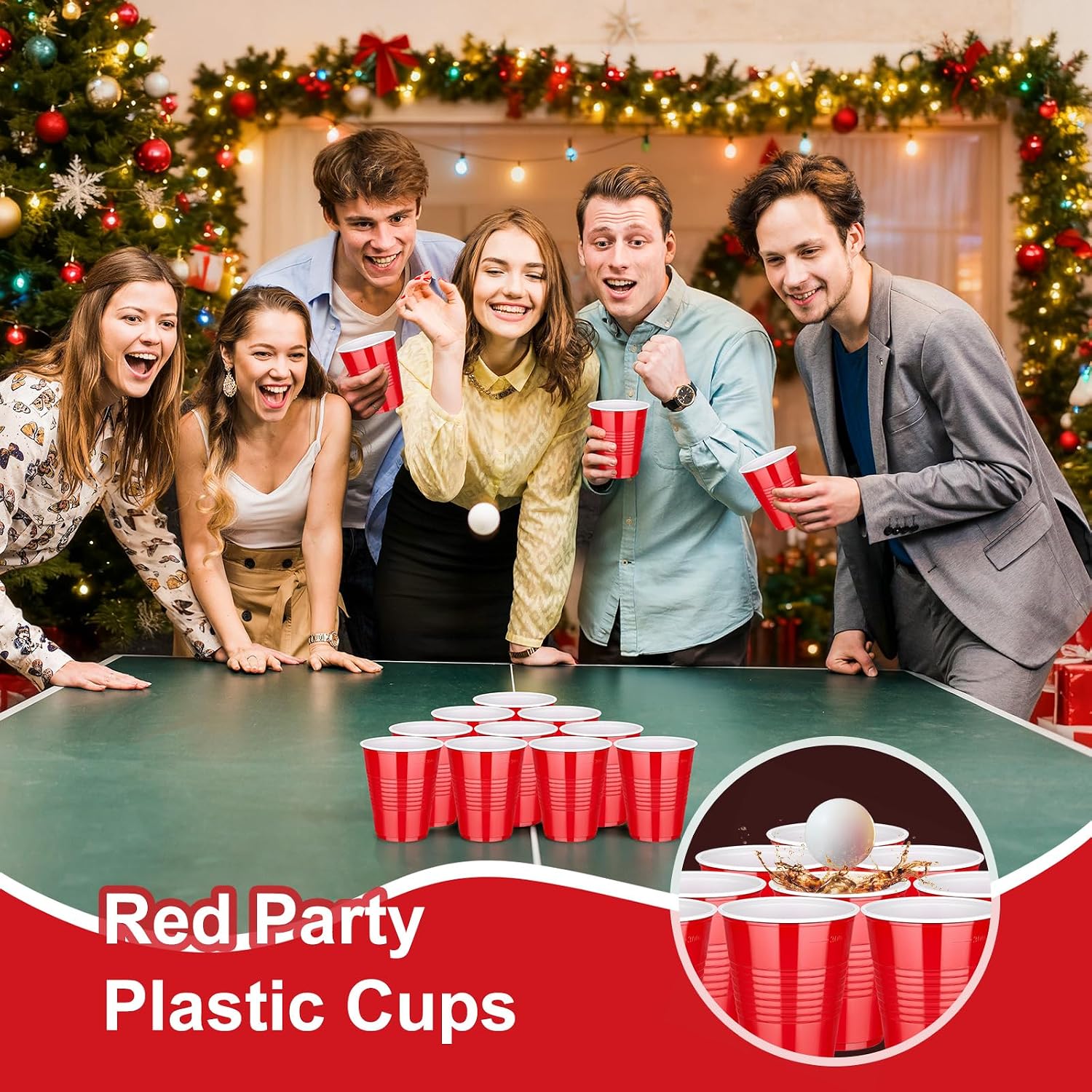 Detalle 2 de DI QIU REN DQR-CA-28 12 oz Red Disposable Plastic Cups, Textured and Stackable