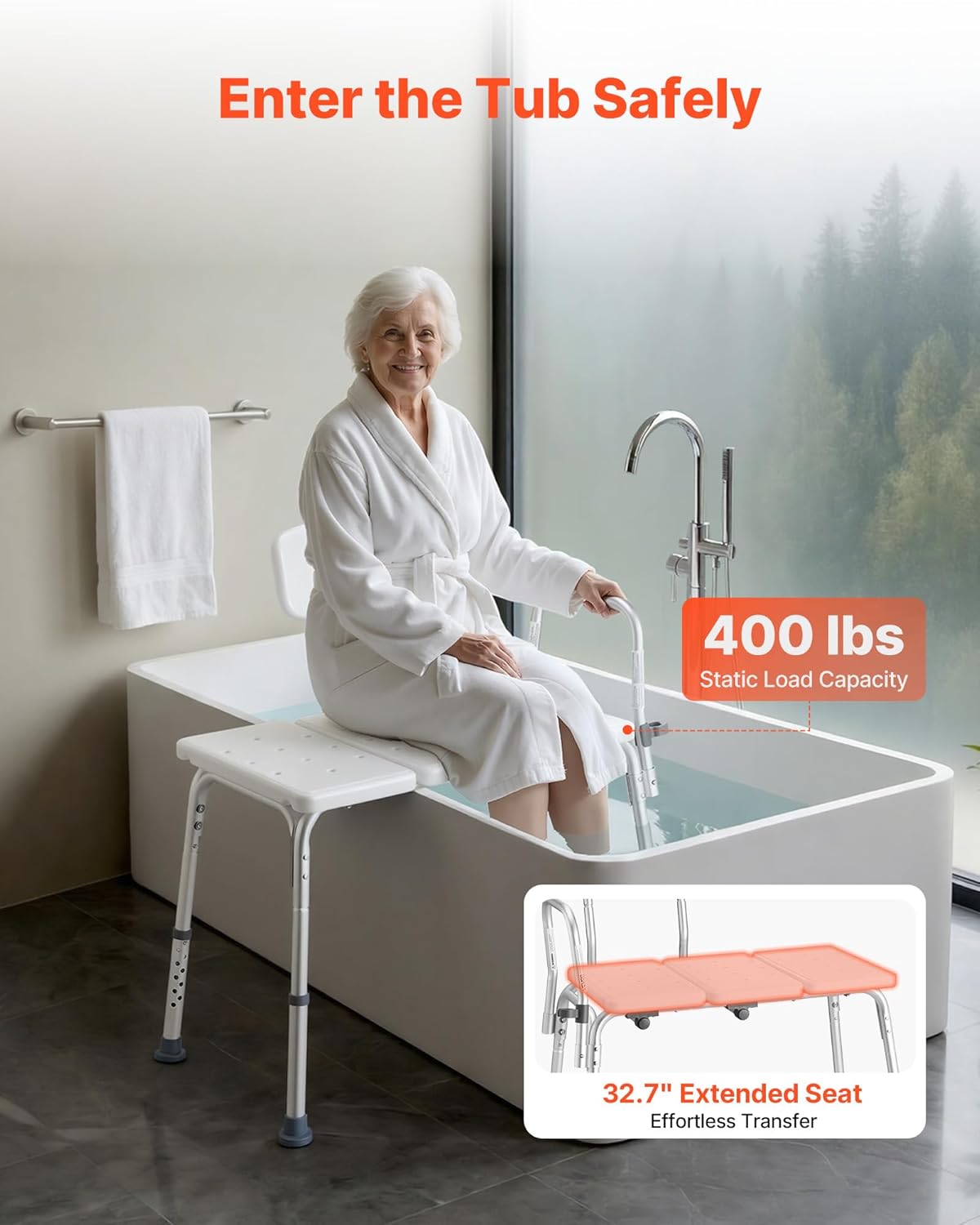 Thumbnail 1 de VEVOR Banc de transfert baignoire avec siège et accoudoirs – Hauteur réglable, capacité 180 kg