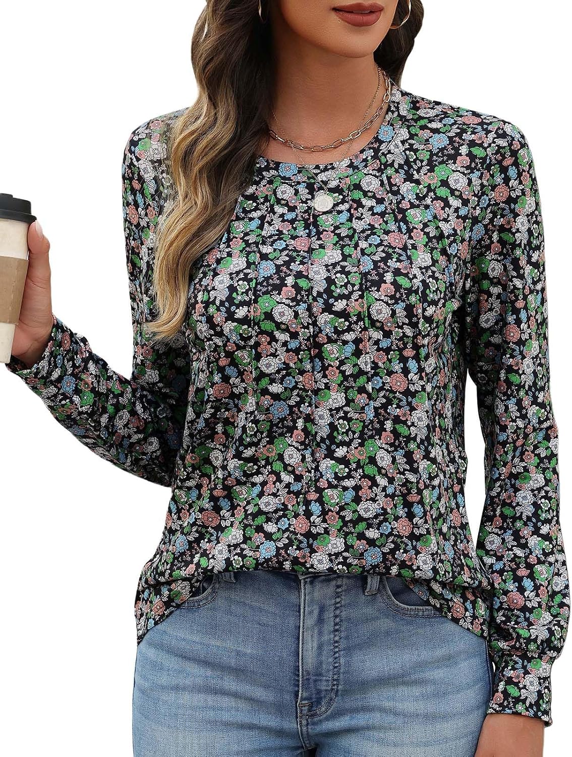 Detalle de heekpek Camiseta manga larga mujer estampado floral