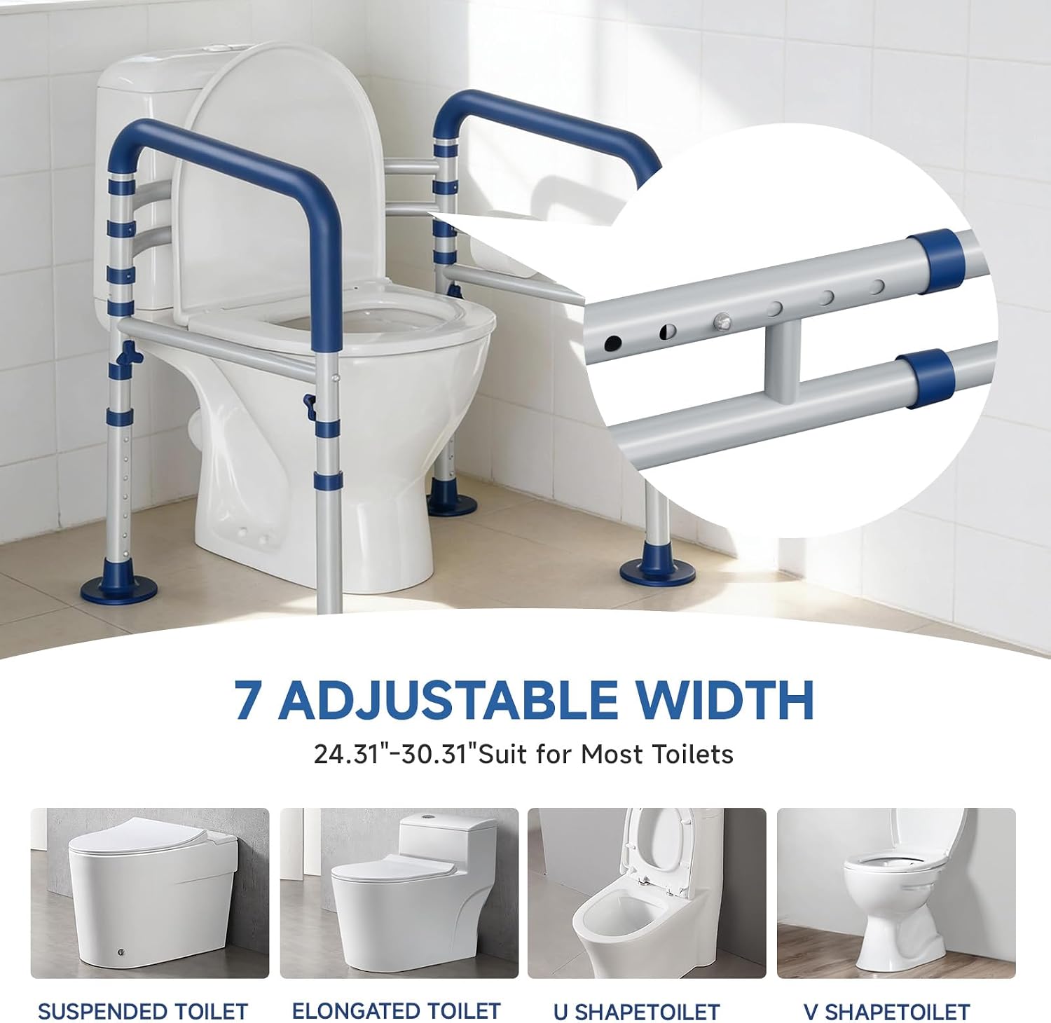 Detalle 1 de Loyoda CTR009 Steel Toilet Safety Rail, Adjustable and Foldable, Blue