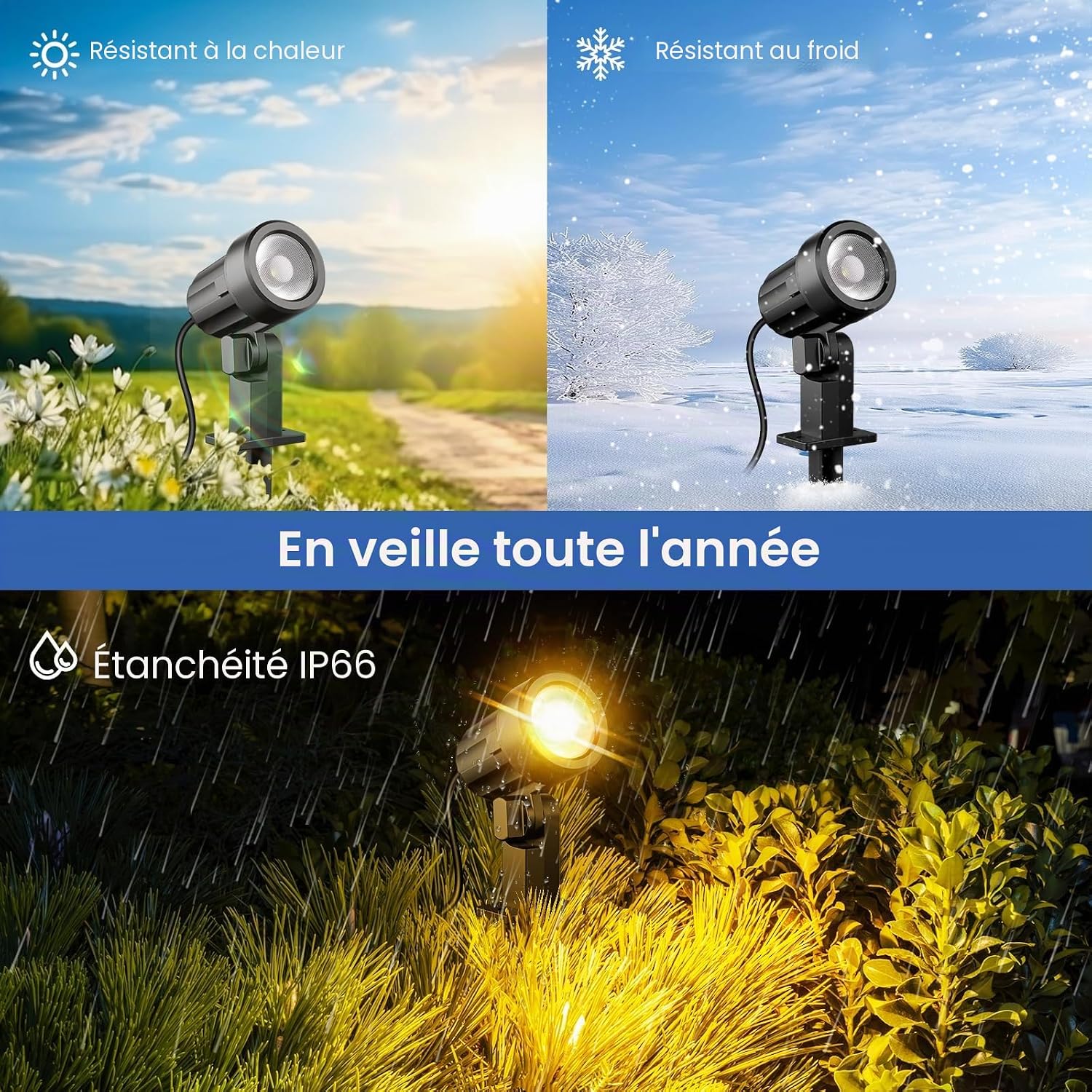 Detalle 2 de MEIHUA Spot Solaire Extérieur Lot de 6 – LED Solaire IP66 avec Télécommande, 2700K/4000K/6000K, 3 niveaux de luminosité et 2 modes dynamiques