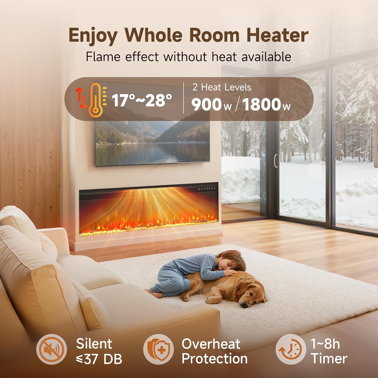 Thumbnail 2 de INMOZATA Electric Fire 50inch Recessed/Freestanding LED Flame Effect