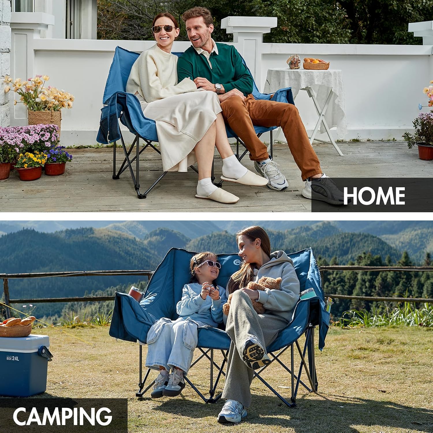 Thumbnail 3 de Portal Double Camping Chair padded folding camping sofa (272KG load) with pockets & bottle opener