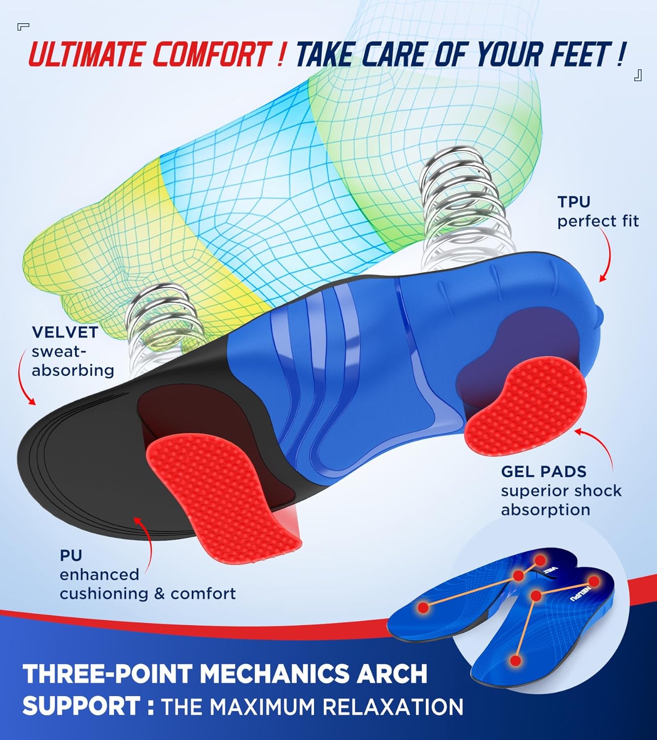 Detalle de NEUPU Heavy Duty High Arch Orthotic Insoles 240+ lbs