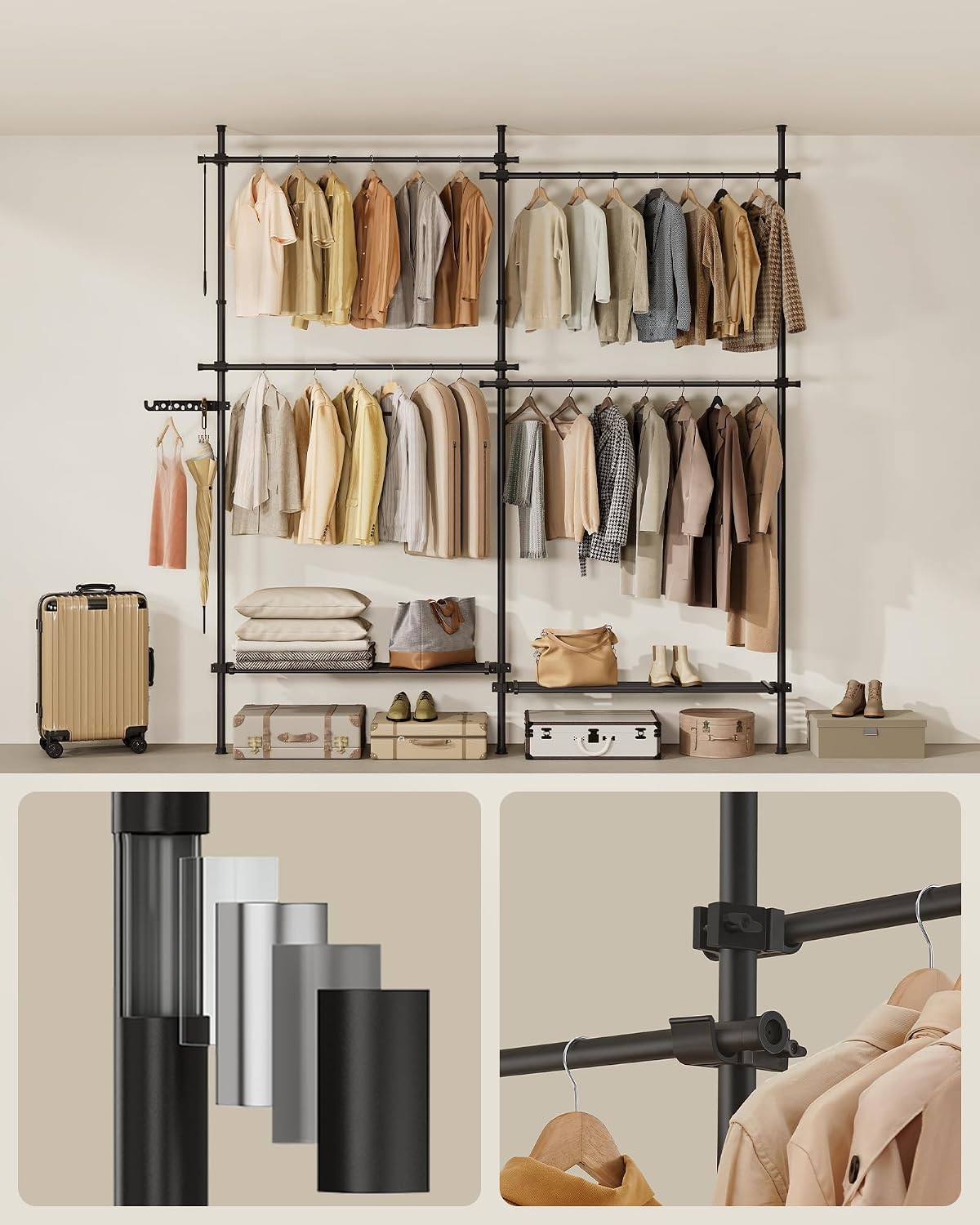 Thumbnail 5 de SONGMICS PARSON HSR154B01 Telescopic Clothes Rack, No-Drill, Adjustable, Matte Black